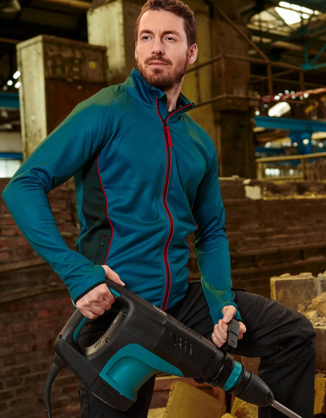 rimeck-w41-stretch-fleece-vertex-petrolblau-model-0 RIMECK Stretch fleece Vertex W41