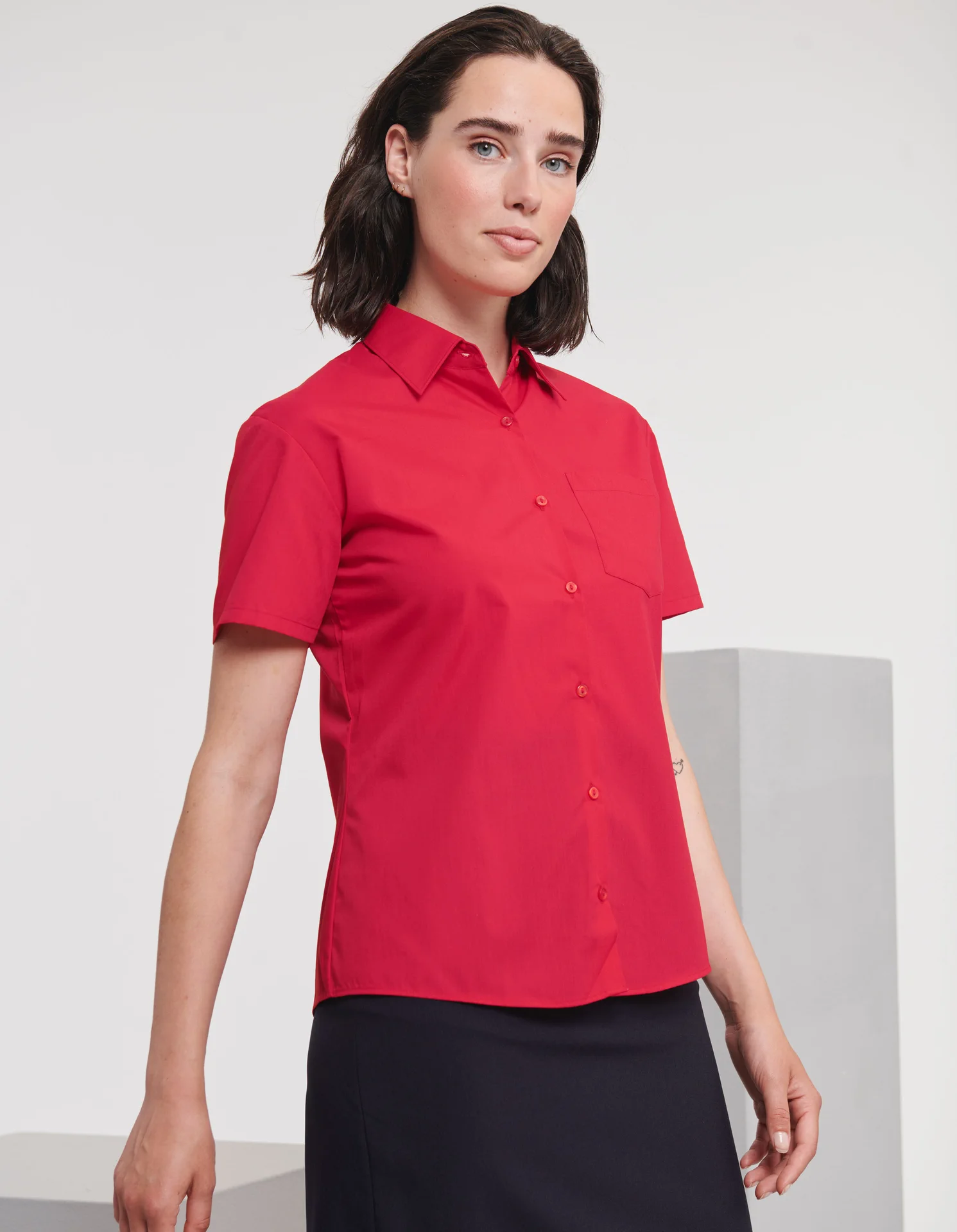 Russell Ladies Short Sleeve Polycotton Easy Care Poplin Shirt