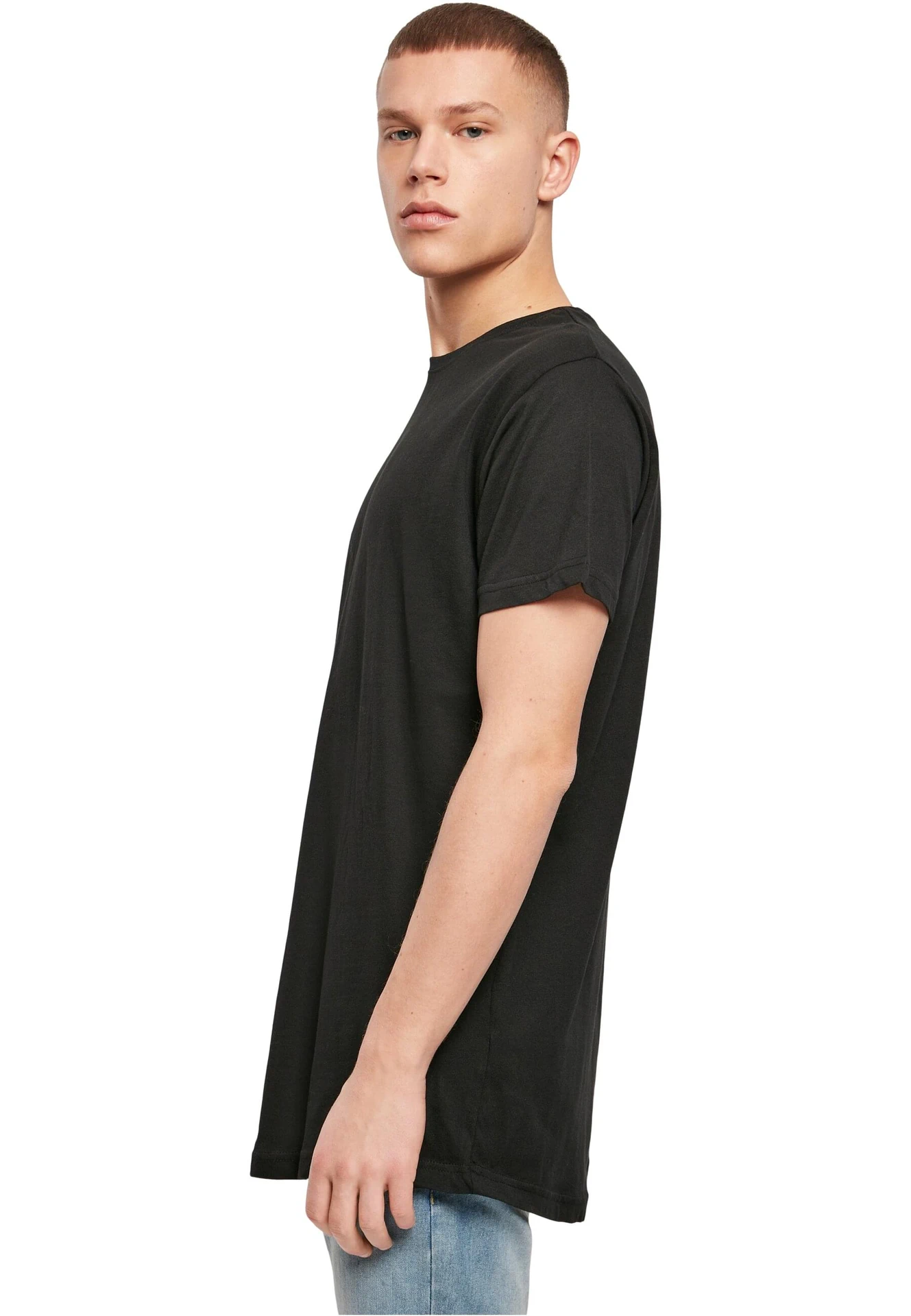 BYB-BY028-shaped-long-t-shirt-black-model-1 Build Your Brand Shaped Long Tee