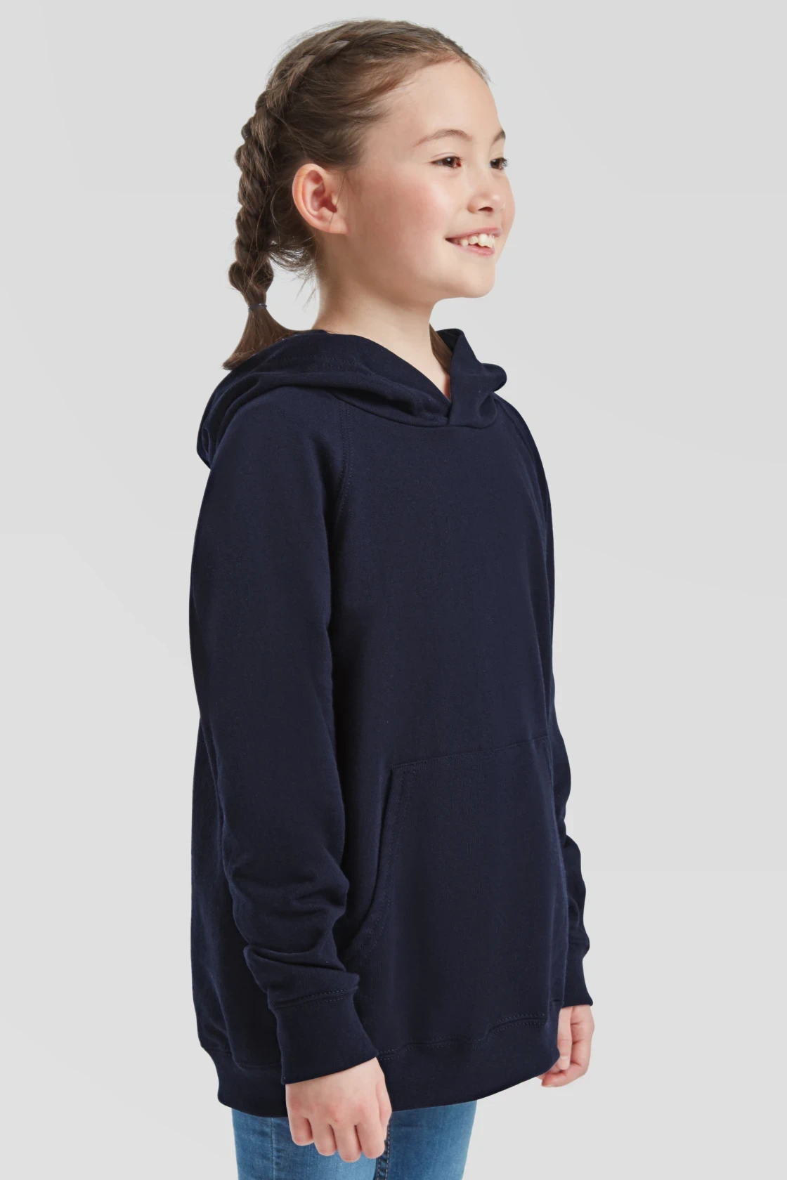 fruit-of-the-loom-62-009-0-kids-lightweight-hooded-sweatshirt-deepnavy-model-1 F.O.L. Kids Lightweight Hooded Sweat