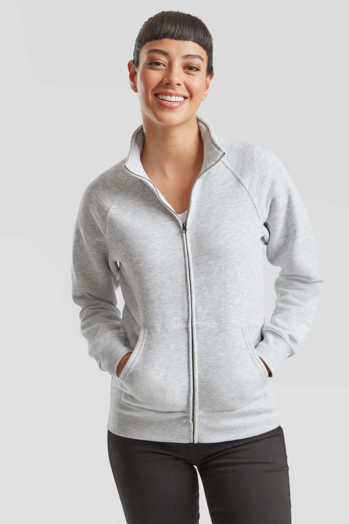 fruit-of-the-loom-62-116-0-ladies-premium-sweat-jacket-heathergrey-model-0 F.O.L. Ladies Premium Sweat Jacket