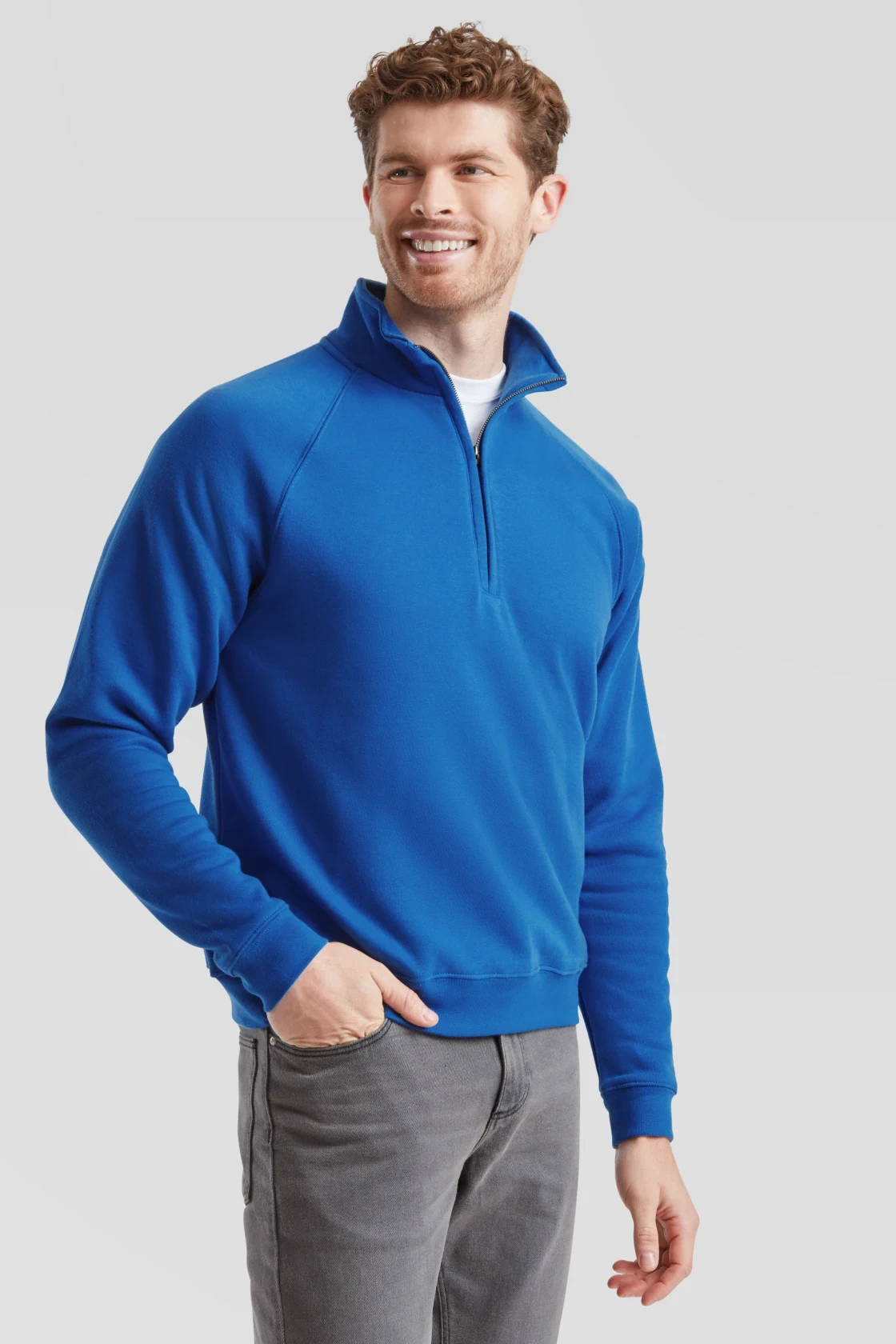fruit-of-the-loom-62-032-0-premium-zip-neck-sweatshirt-royalblue-model-1 F.O.L. Zip-Neck Sweat mit 1/4 Zip