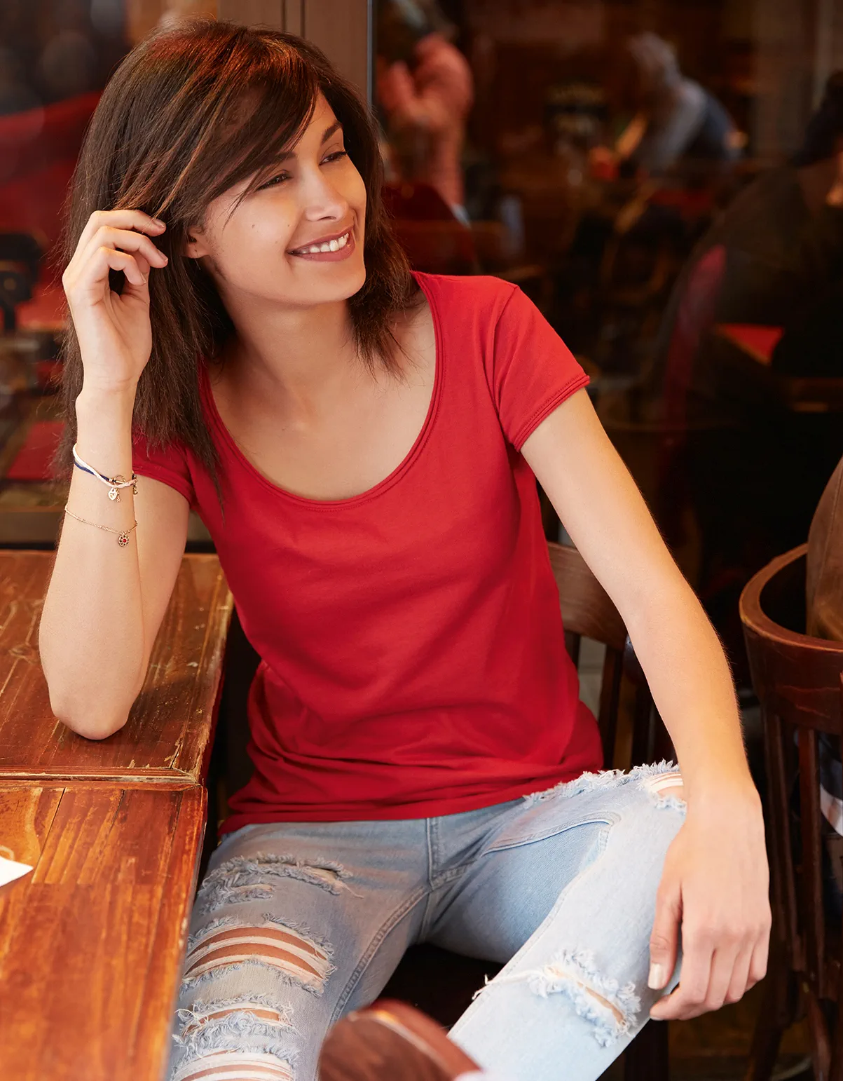 JN8001-ladies-t-shirt-red-model-1 James & Nicholson Ladies-T