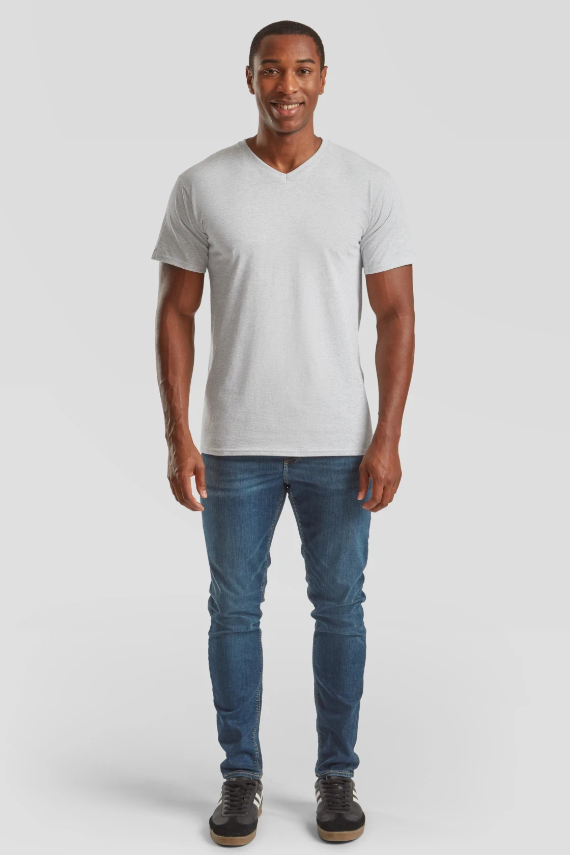 fruit-of-the-loom-61-066-0-valueweight-v-neck-t-shirt-heathergrey-model-3 F.O.L. Valueweight V-Neck T