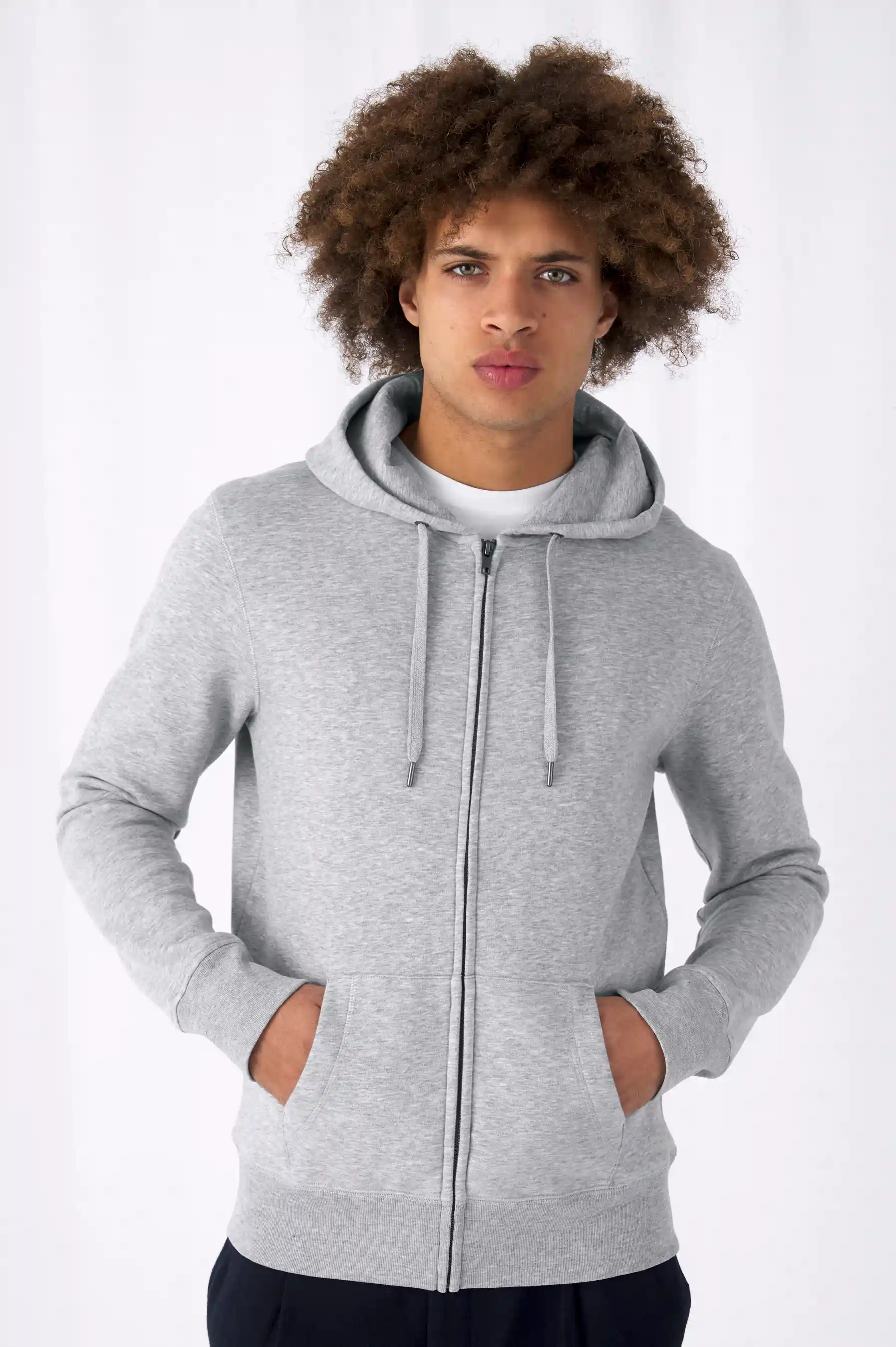 bc-wu03k-king-zipped-hood-sweat-heather-grey-model-1 B&C King Zipped Hood Jacket