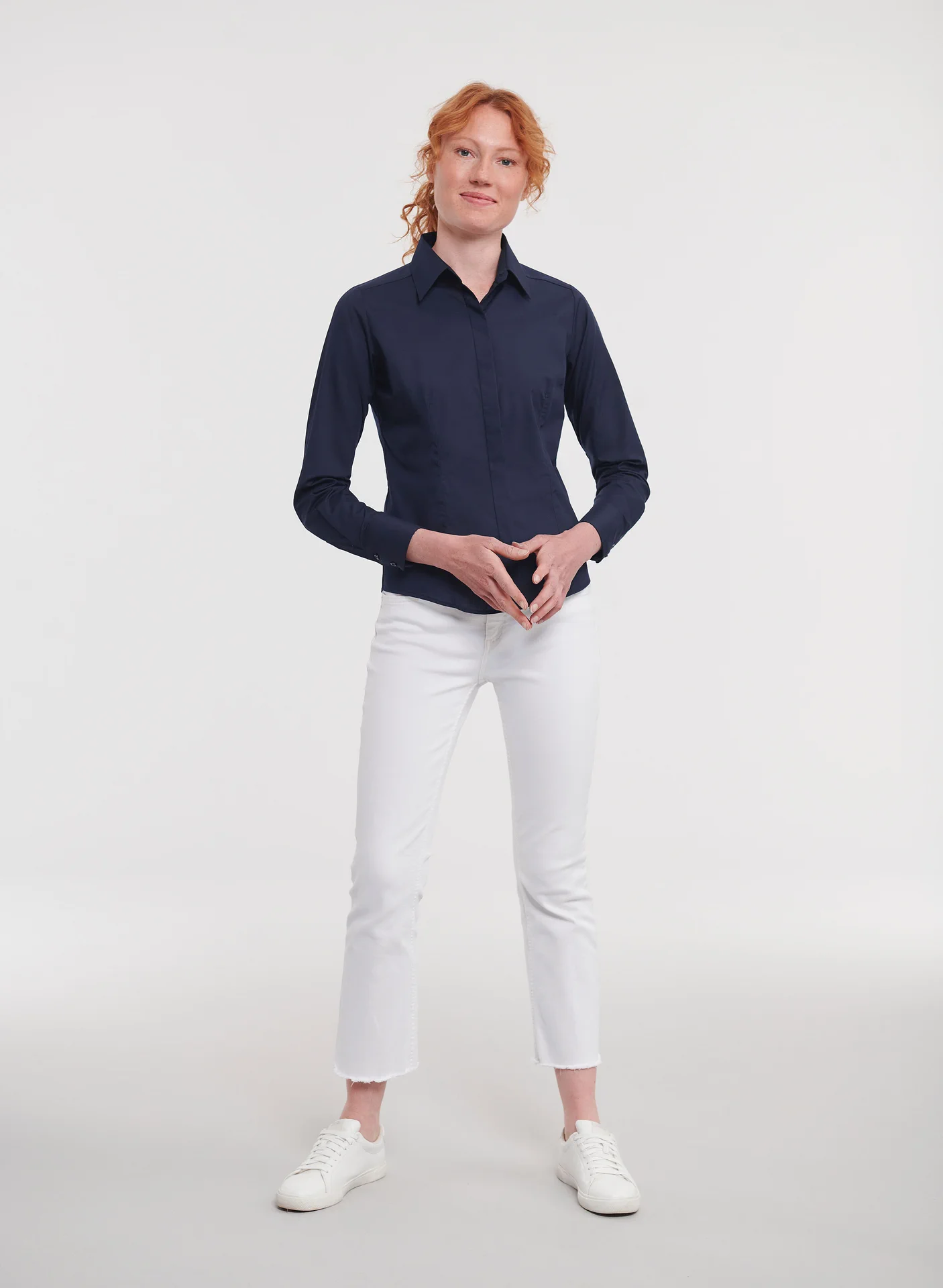 Russell Ladies Long Sleeve Polycotton Easy Care Fitted Poplin Shirt