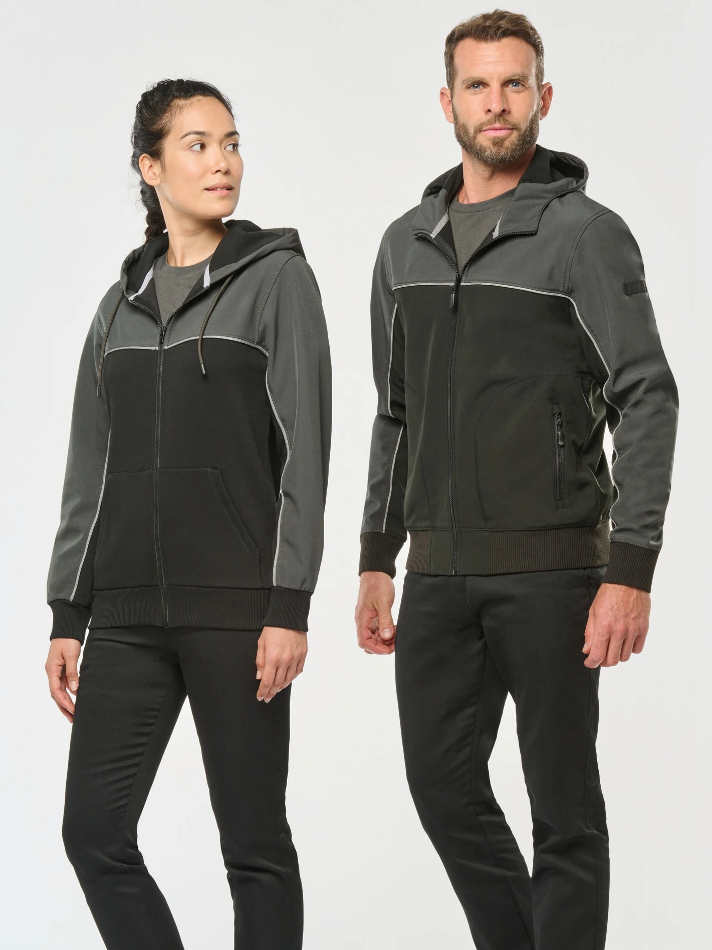 kariban-WK450-workwear-3-lagen-softshell-jacke-black-darkgrey-model-0 Kariban Unisex Workwear 3-Lagen Softshell Jacke