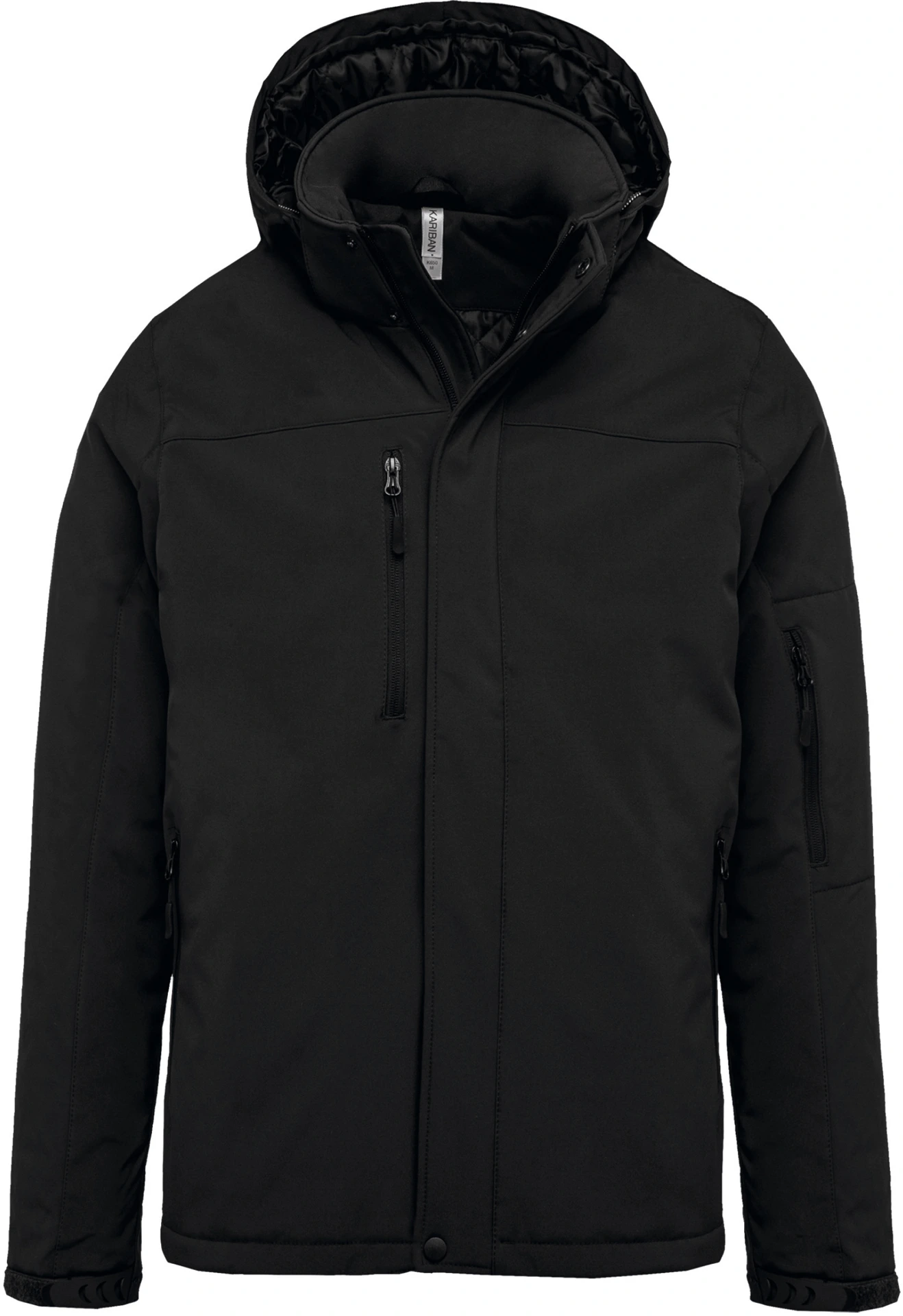 kariban-K650-herren-3-lagen-kapuzen-softshell-parka-black-front-3 Kariban Herren 3-Lagen Kapuzen Softshell Parka