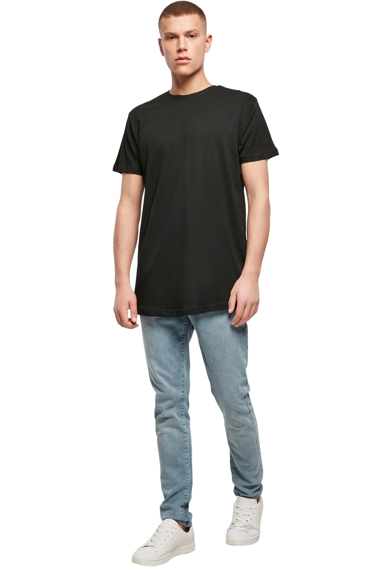 BYB-BY028-shaped-long-t-shirt-black-model-3 Build Your Brand Shaped Long Tee