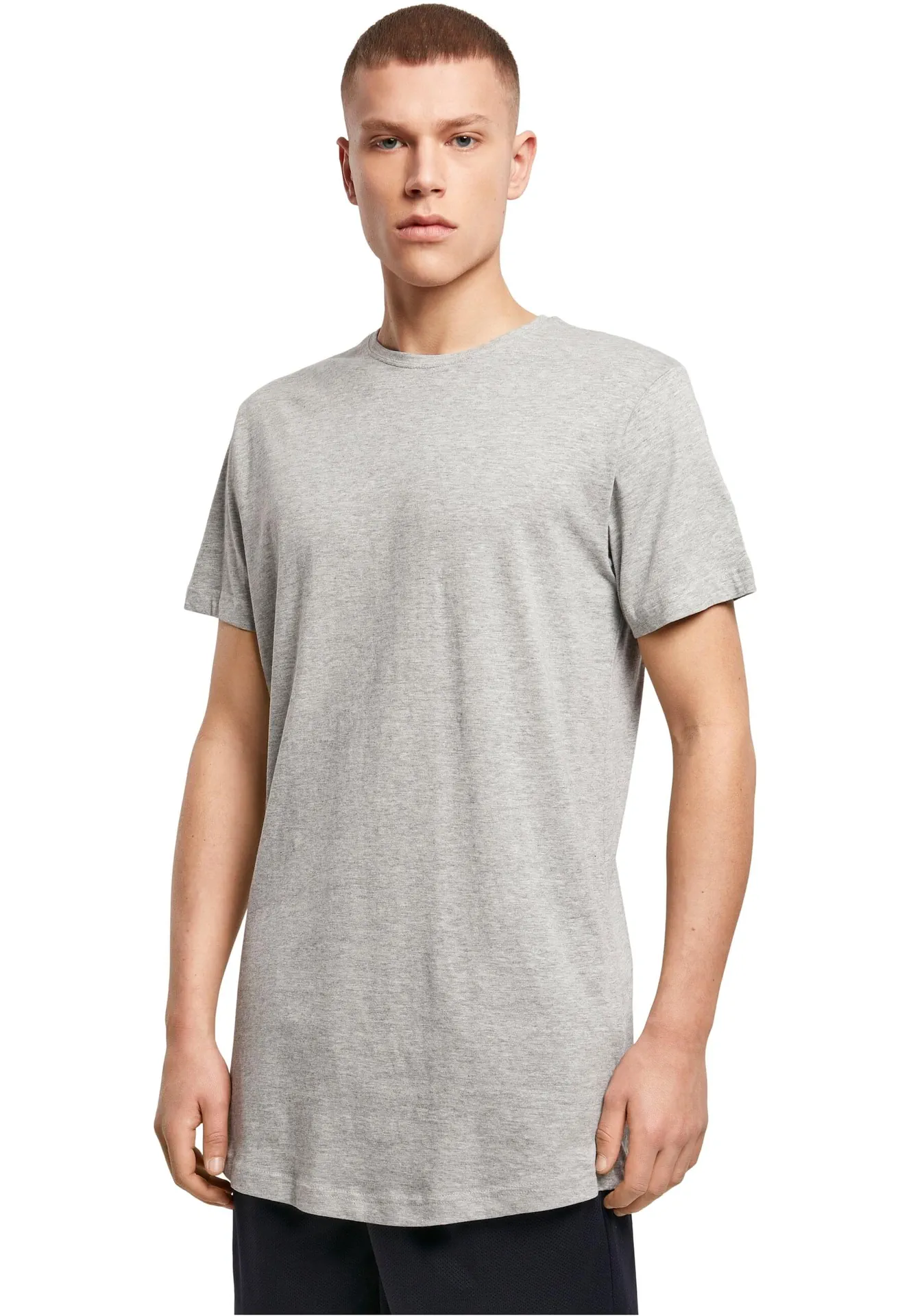 BYB-BY028-shaped-long-t-shirt-heathergrey-model-0 Build Your Brand Shaped Long Tee