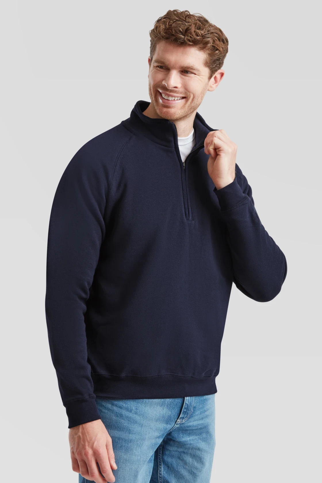 fruit-of-the-loom-62-114-0-classic-zip-neck-sweatshirt-deepnavy-model-1 F.O.L. Zip-Neck Sweat