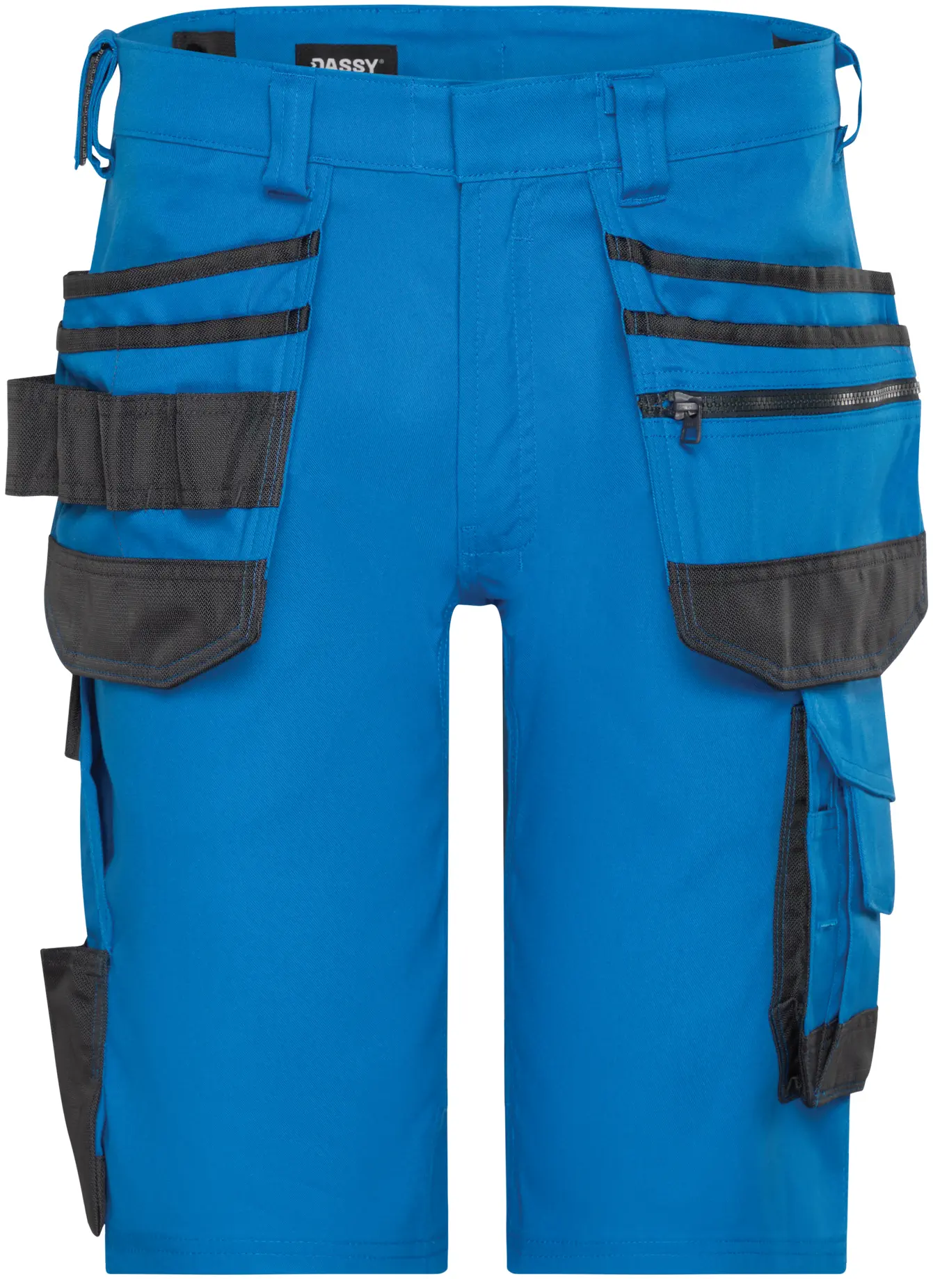 dassy-250114-trix-next-shorts-with-stretch-and-holster-pockets-azure-blue-anthracite-grey-front-1 DASSY Stretch-Arbeitsshorts TRIX Next