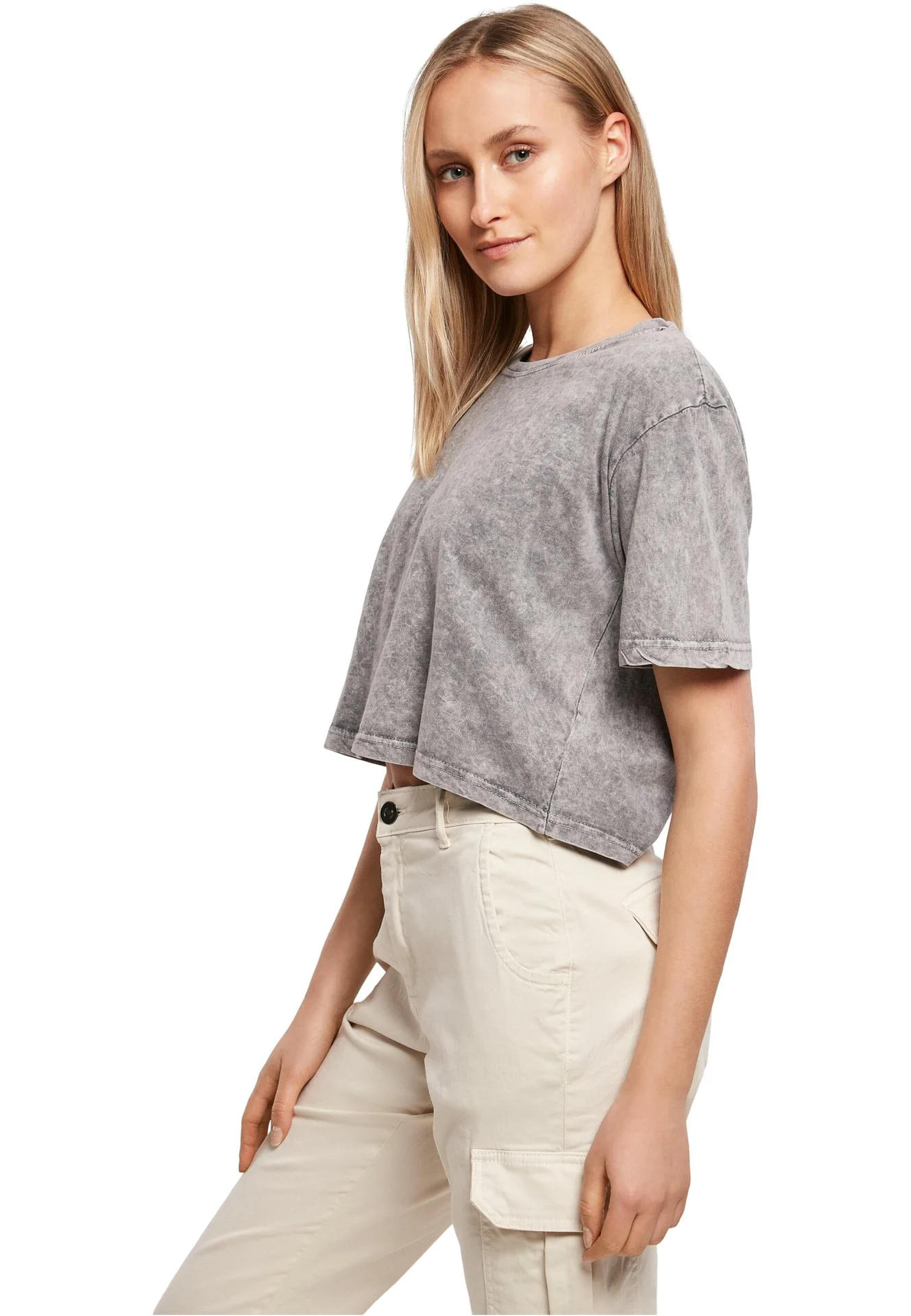 Build Your Brand Ladies Acid Washed Cropped Tee