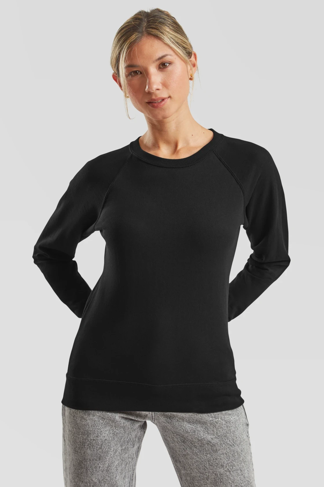 fruit-of-the-loom-62-146-0-ladies-lightweight-raglan-sweatshirt-black-model-0 F.O.L. Lady-Fit LW Raglan Sweat