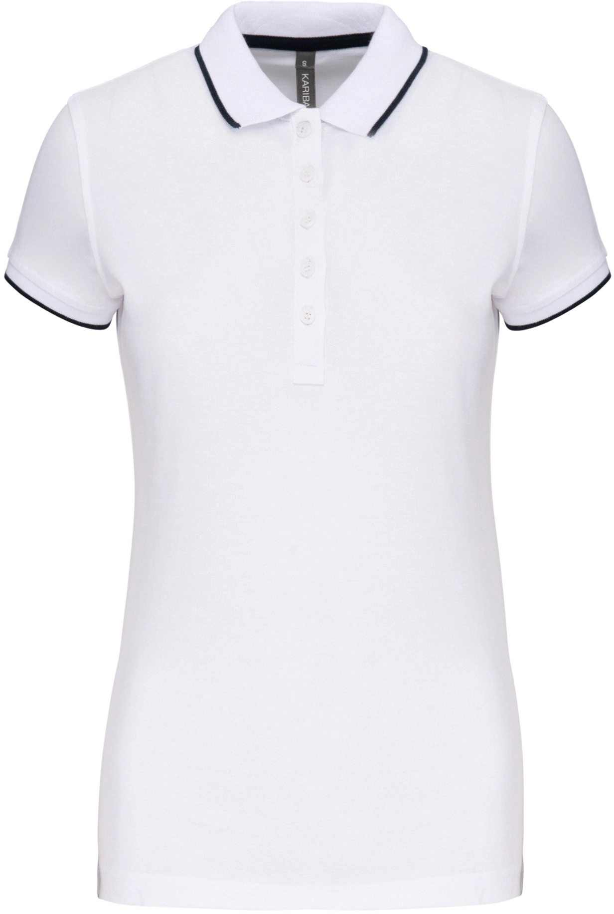 kariban-K252-damen-kontrast-pique-polo-white-navy-white-front-3 Kariban Damen Kontrast Piqué Polo