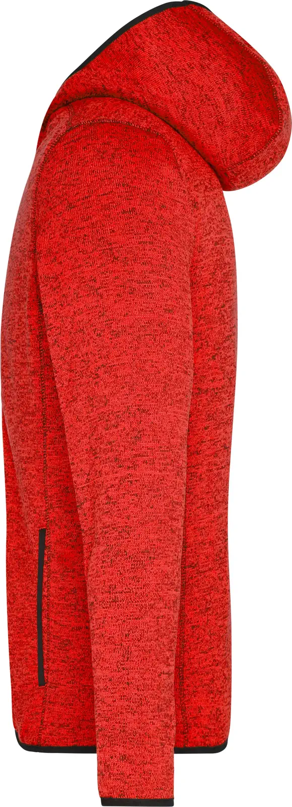 jn589-mens-knitted-fleece-hoody-redmelange-black-left-4 James & Nicholson Men's Knitted Fleece Hoody