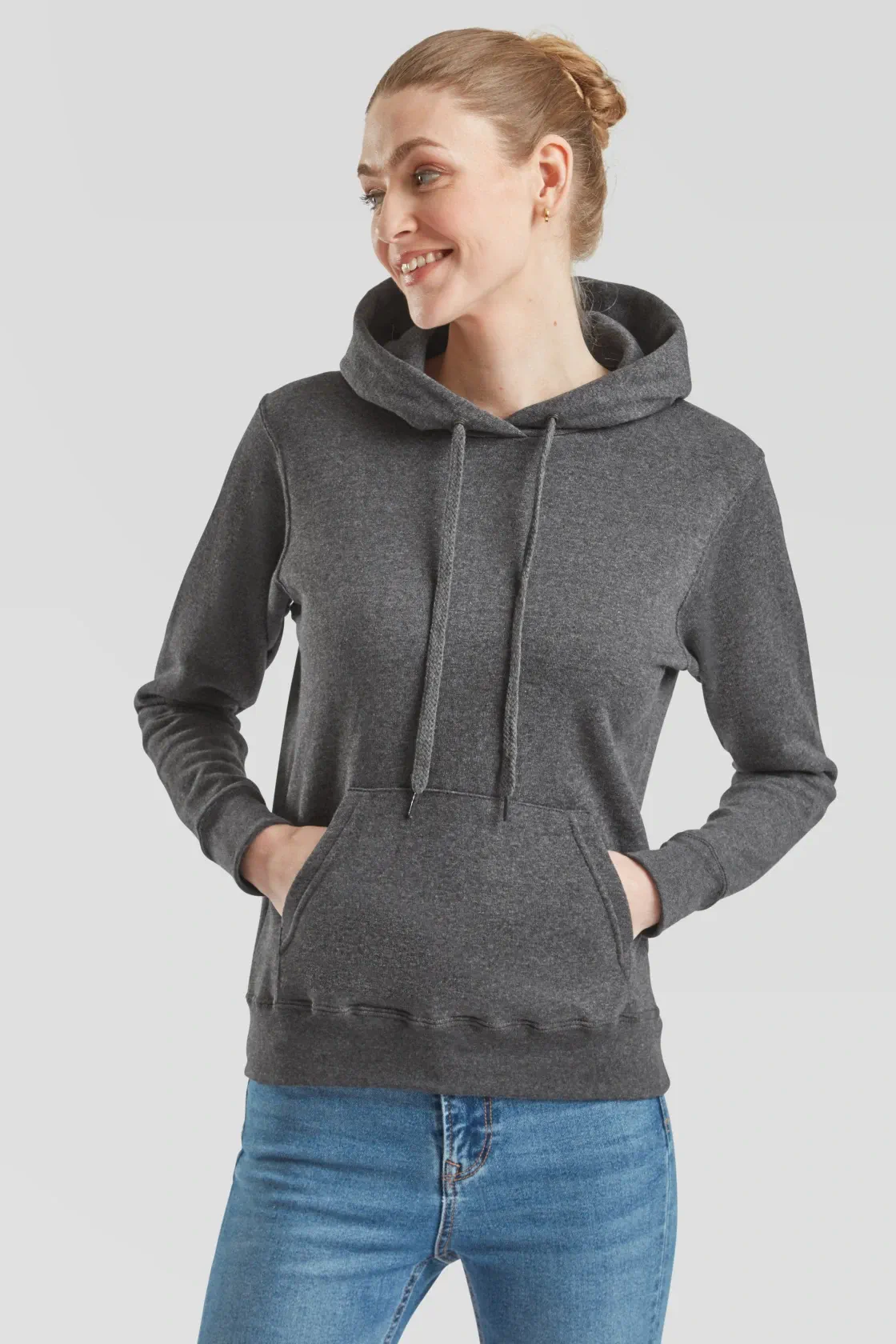 fruit-of-the-loom-62-038-0-ladies-classic-hooded-sweatshirt-darkheathergrey-model-0 F.O.L. Ladies Classic Hooded Sweat