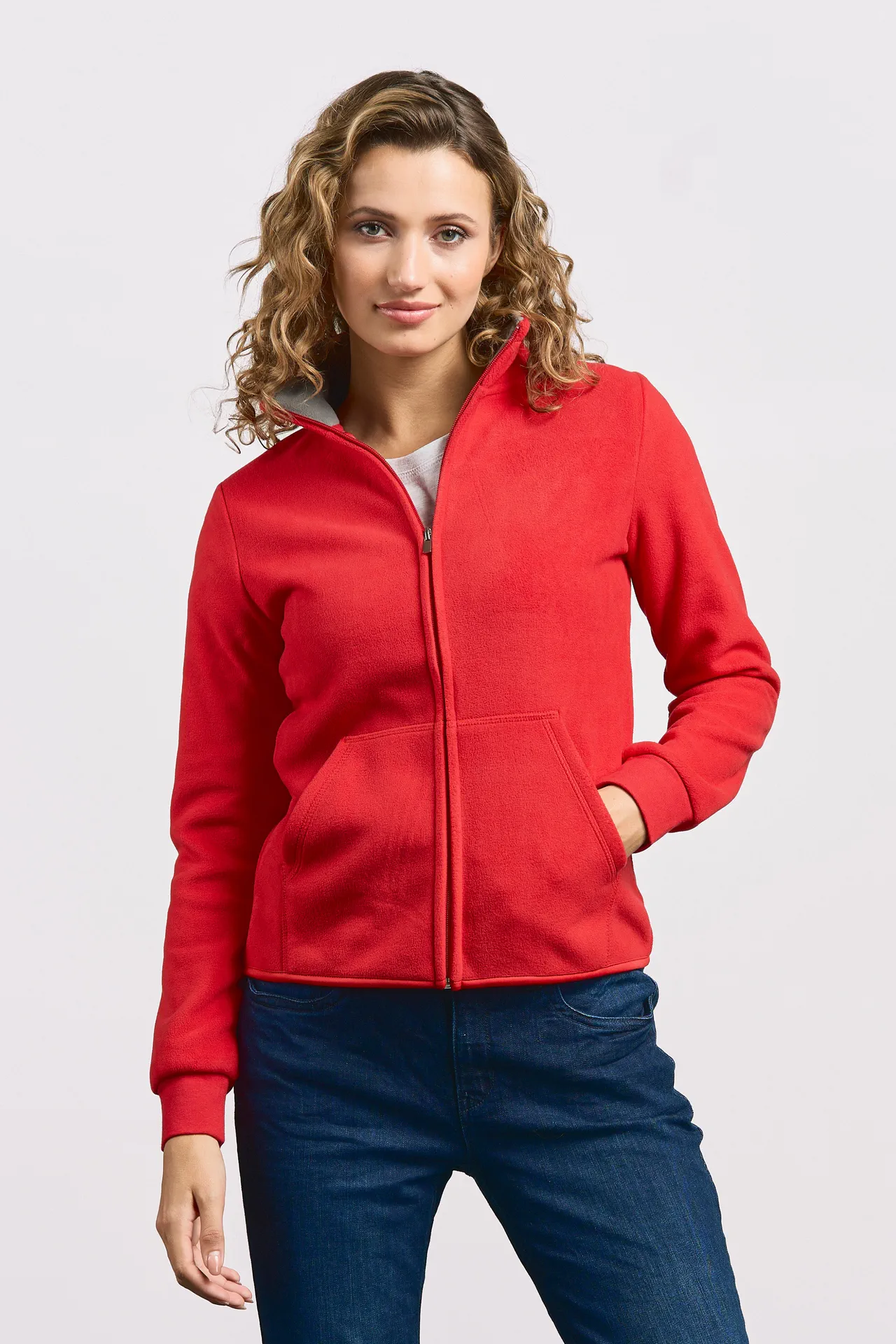 promodoro-7985-womens-double-fleece-jacket-red-lightgrey-model-0 Promodoro Women's Double Fleece Jacket 7985