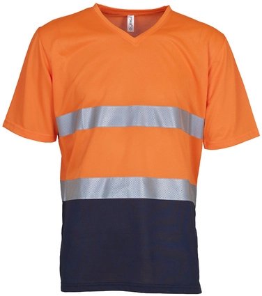 yoko-hvj910-hi-vis-top-cool-super-light-v-neck-t-shirt-hi-vis-orange-navy-front-1 YOKO Hi Vis Top Cool Super Light V-Neck T-Shirt