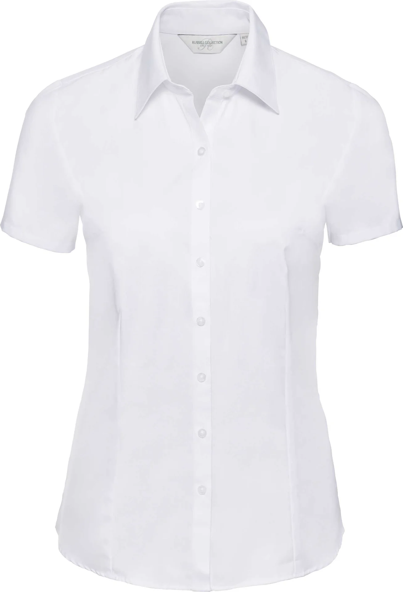 russell-r963f-ladies-short-sleeve-herringbone-shirt-white-front-2 Russell Ladies Short Sleeve Herringbone Shirt