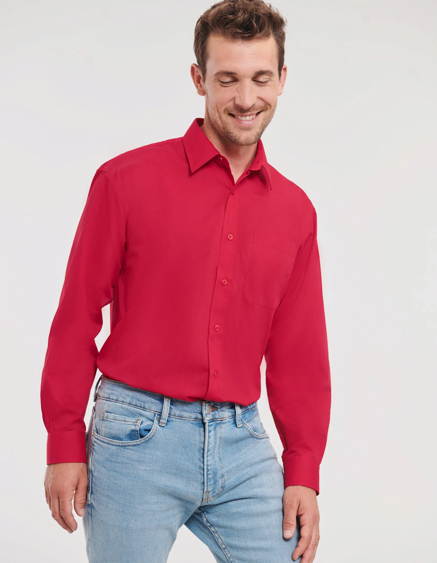 Russell Men's Long Sleeve Polycotton Easy Care Poplin Shirt