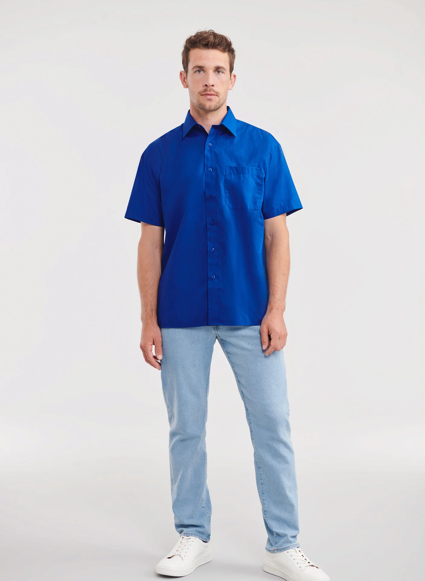 Russell Men's Short Sleeve Polycotton Easy Care Poplin Shirt