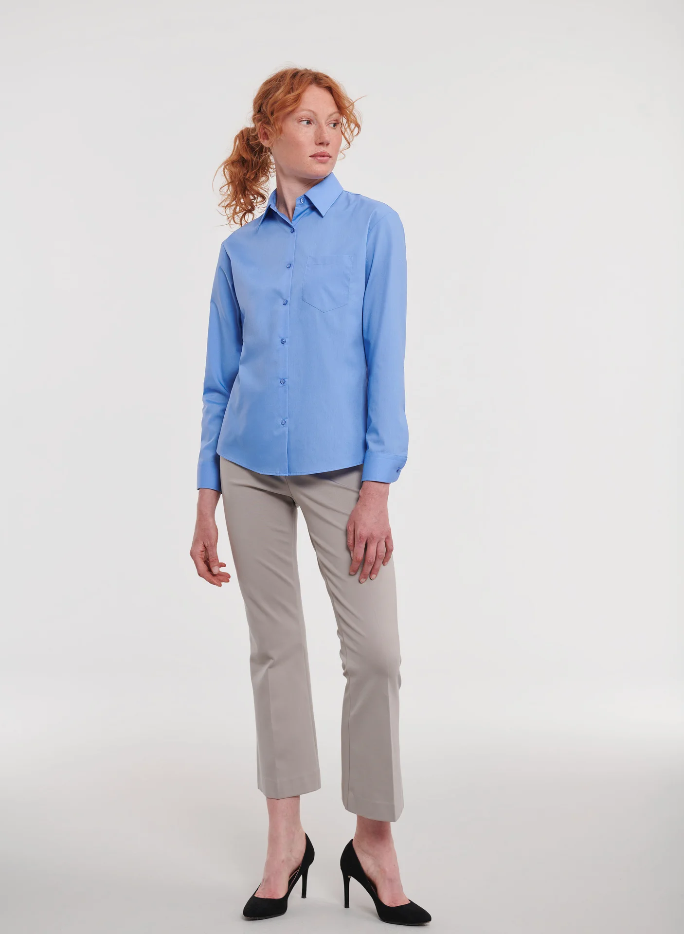 Russell Ladies Long Sleeve Polycotton Easy Care Poplin Shirt