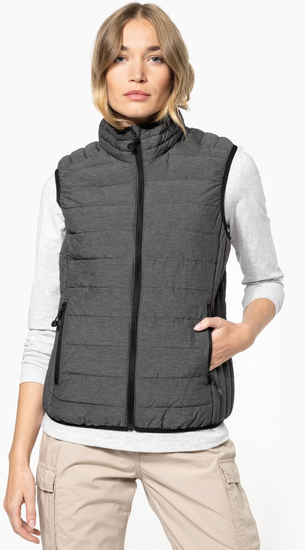 kariban-K6114-leichter-damen-bodywarmer-marldarkgrey-model-0 Kariban Leichter Damen Bodywarmer
