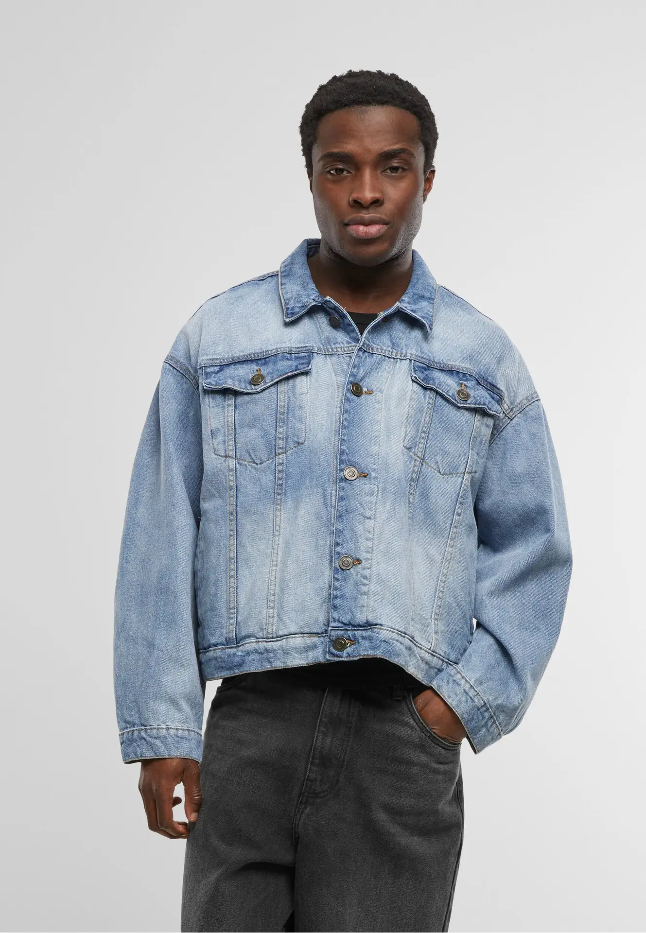 Build Your Brand Heavy Ounce Boxy Denim Jacket