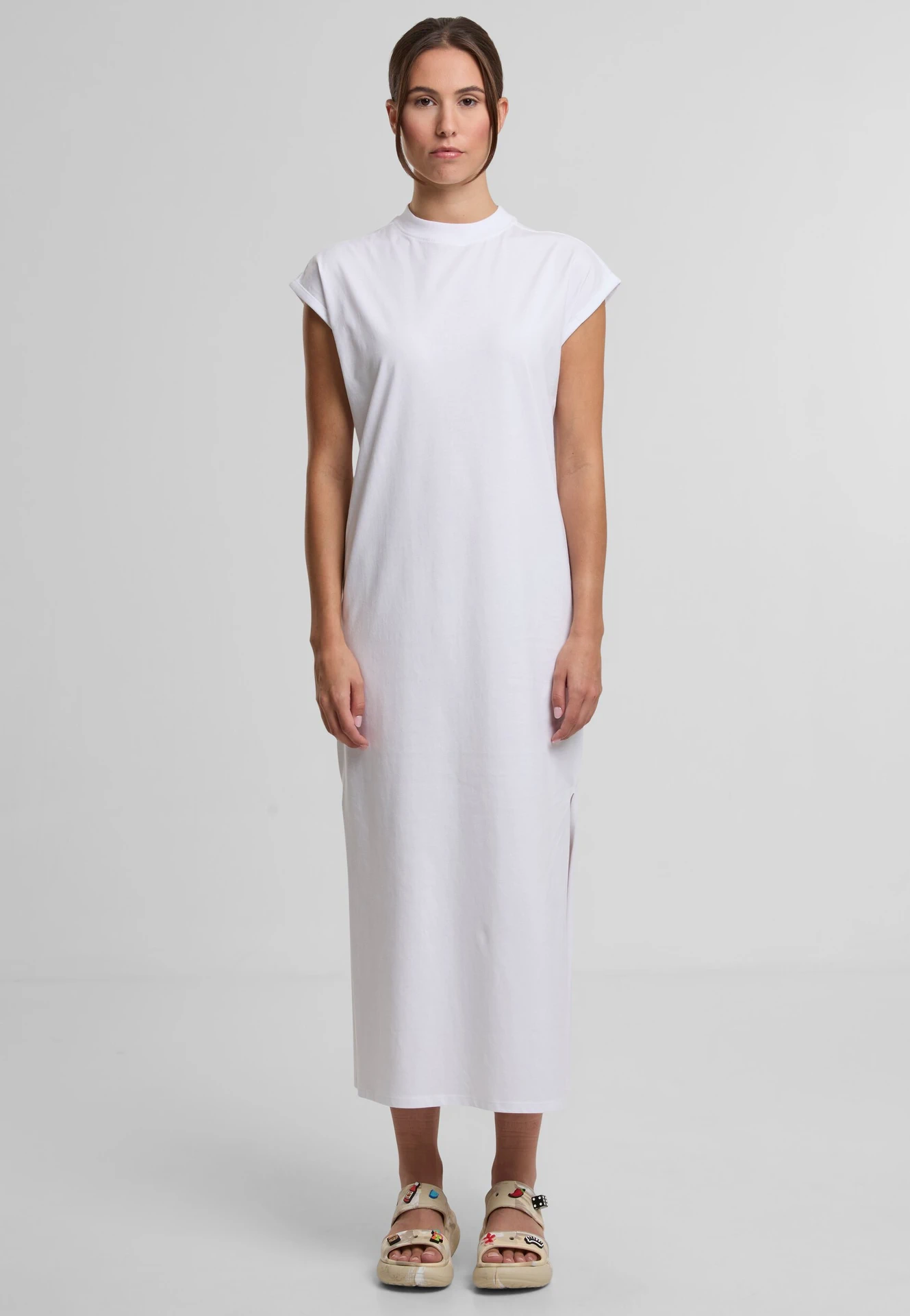 Build Your Brand Ladies Long Extended Shoulder Dress