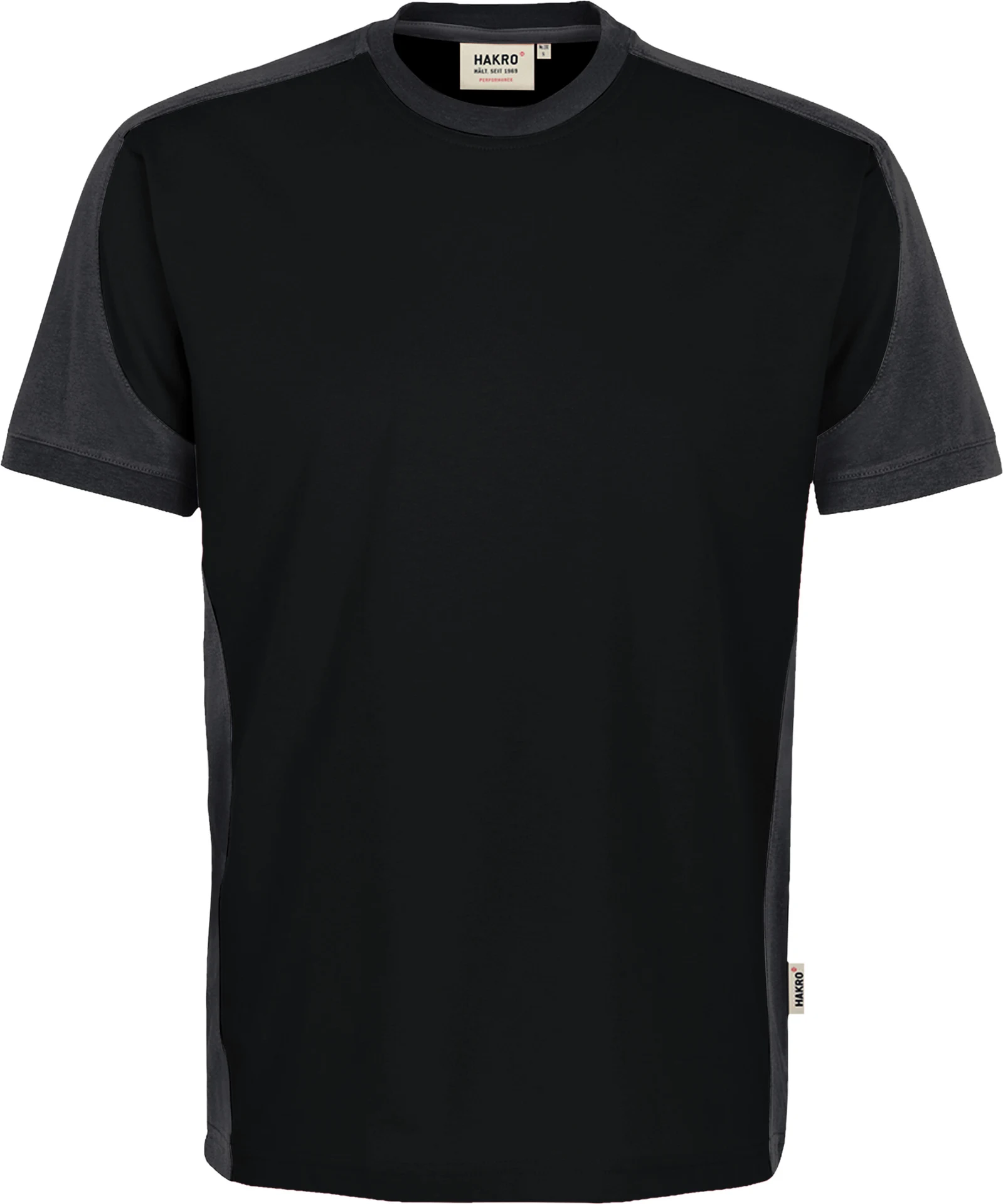 hakro-590-t-shirt-contrast-mikralinar-eco-schwarz-karbongrau-front-1 HAKRO T-Shirt 590 Contrast MIKRALINAR® ECO