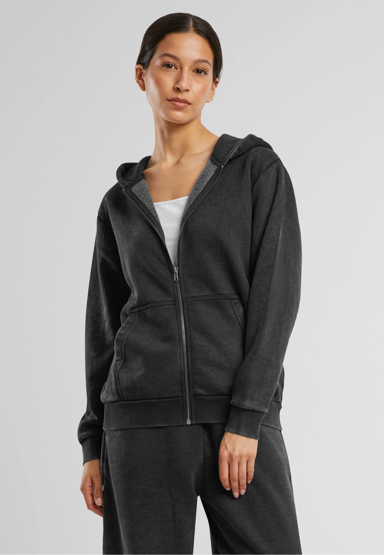 BYB-BY299-ladies-vintage-heavy-zip-hoody-black-model-0 Build Your Brand Ladies Vintage Heavy Zip Hoody