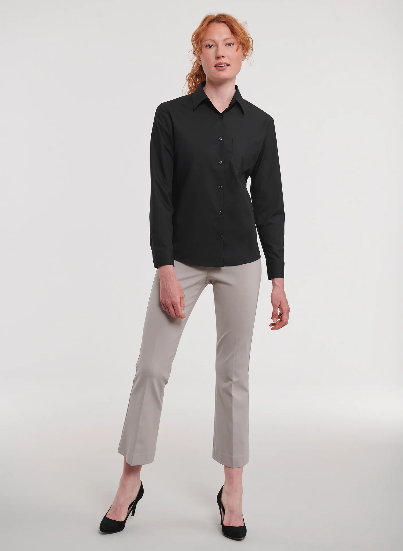 Russell Ladies Long Sleeve Polycotton Easy Care Poplin Shirt