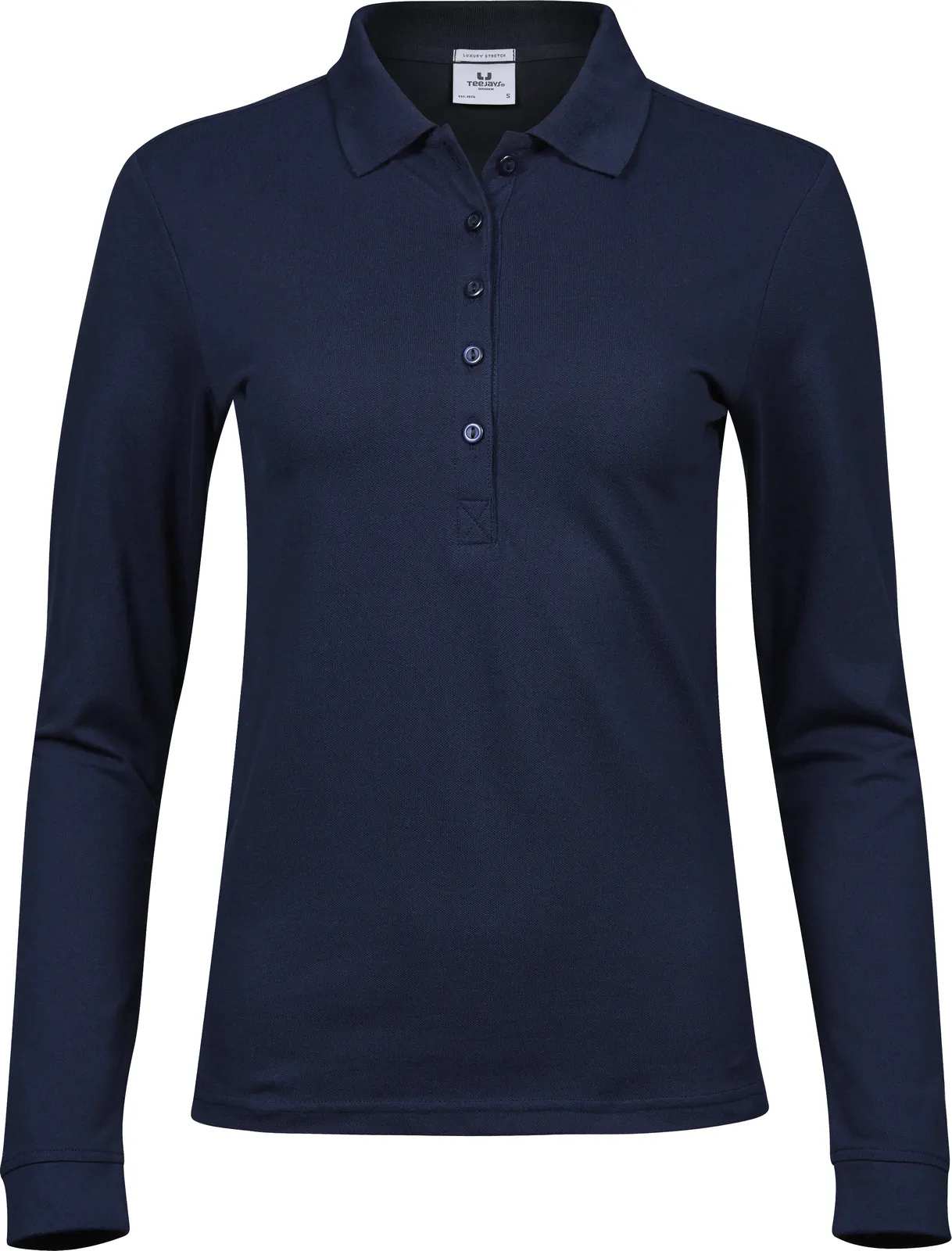 tee-jays-146-womens-luxury-stretch-long-sleeve-poloshirt-navy-front-1 Tee Jays Ladies Luxury Stretch Long Sleeve Polo