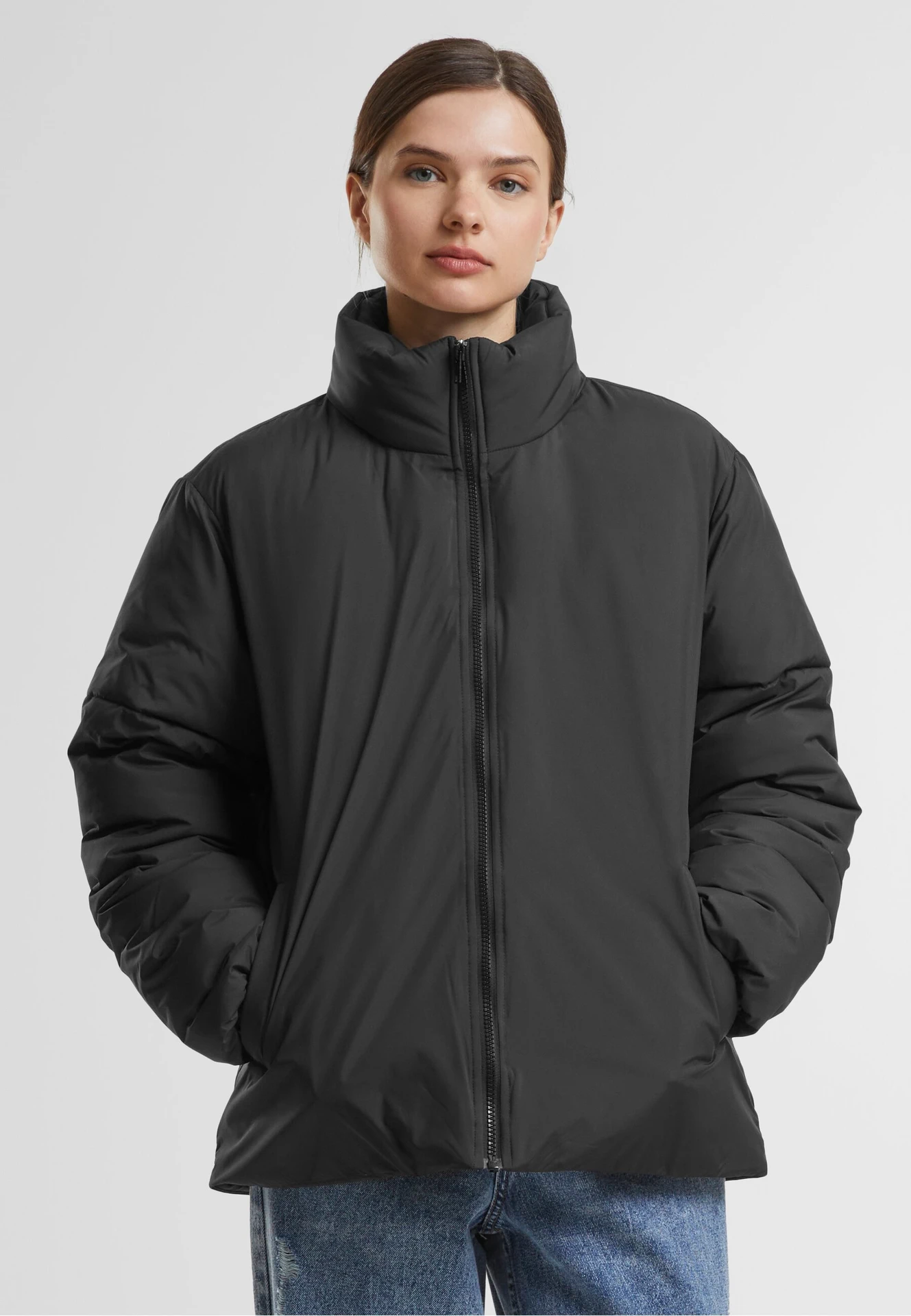 BYB-BY383-ladies-loose-puffer-jacket-black-model-0 Build Your Brand Ladies Loose Puffer Jacket
