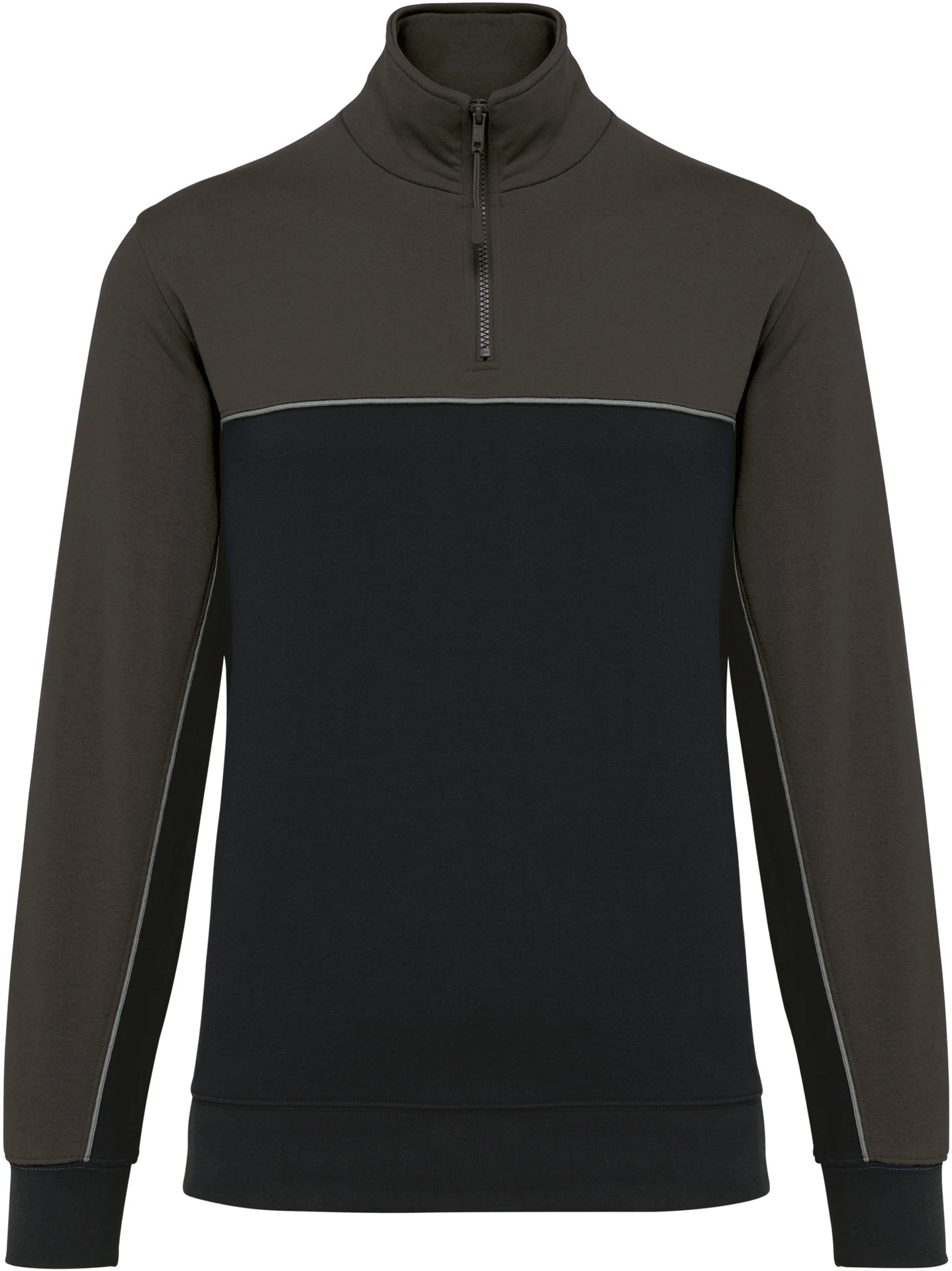 kariban-WK404-workwear-sweater-mit-viertel-zip-black-darkgrey-front-3 Kariban Unisex Workwear Sweater mit 1/4 Zip