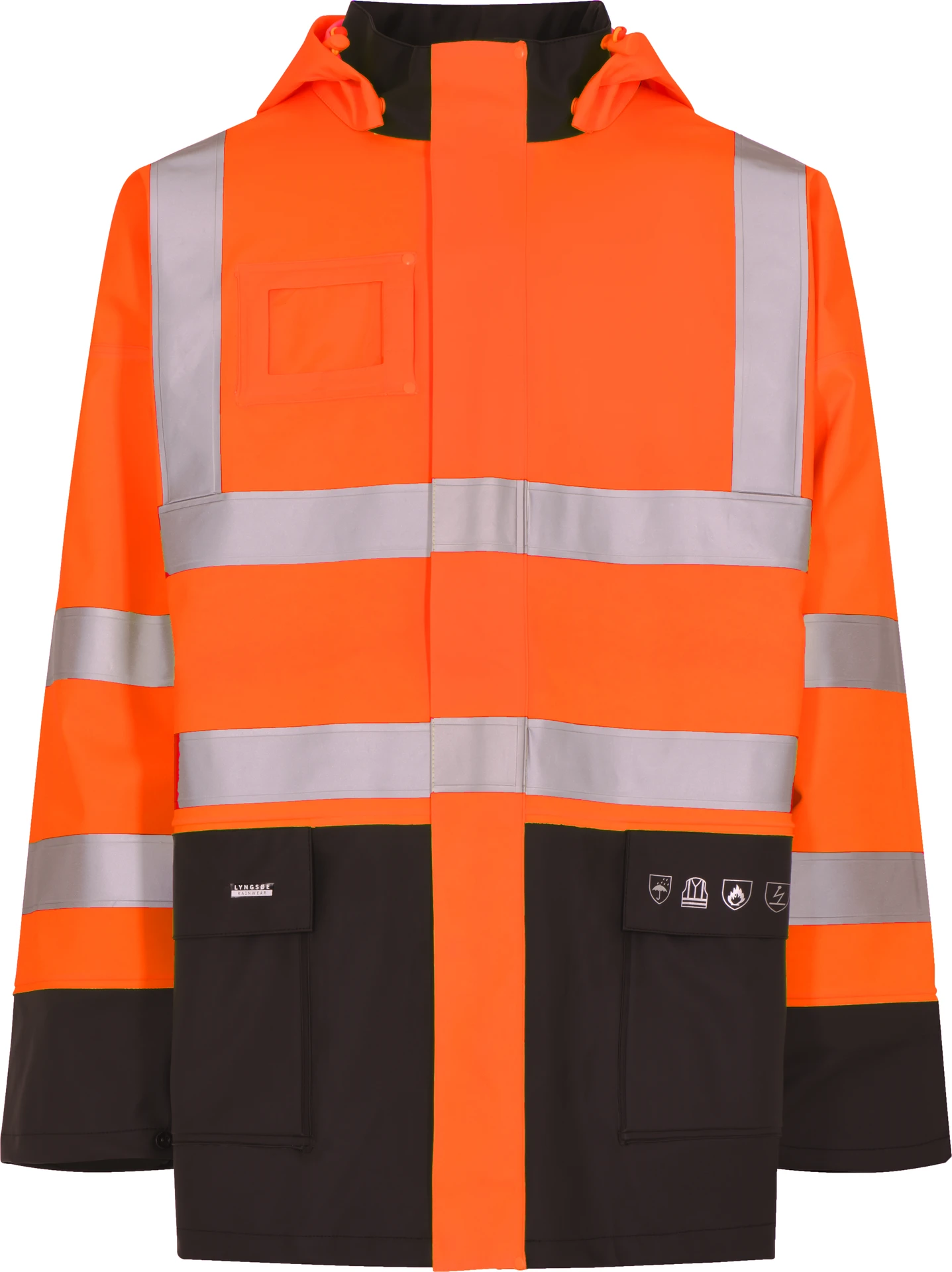 lyngsoe-fr-lr6025-flammhemmende-hi-vis-regenjacke-leuchtorange-navy-front-1 Lyngsøe FR-LR6025 Flammhemmende Hi-Vis Regenjacke