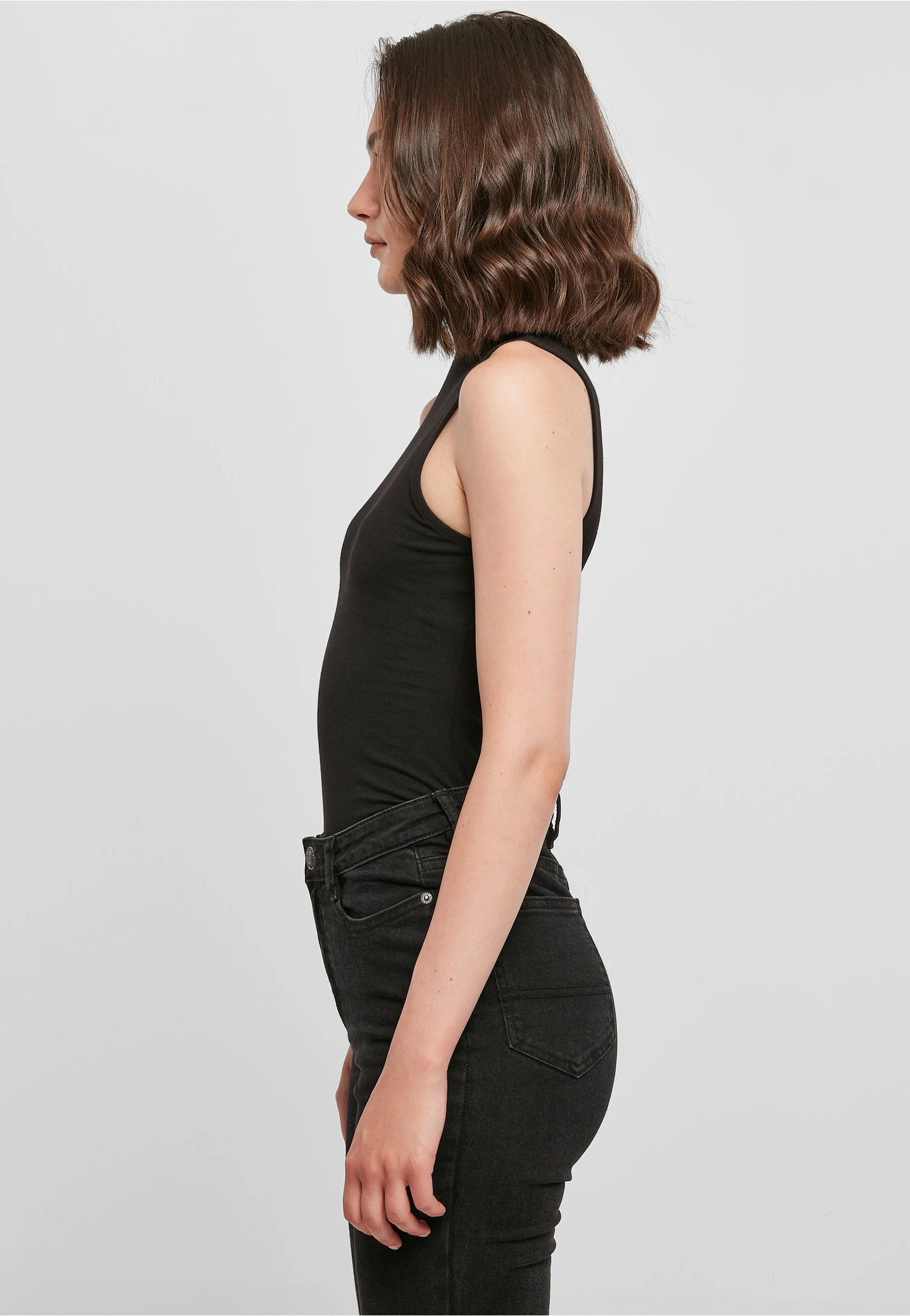 BYB-BY235-ladies-sleeveless-turtleneck-body-black-model-1 Build Your Brand Ladies Sleeveless Turtleneck Body