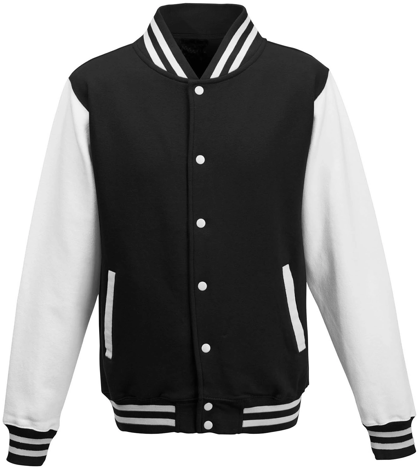 justhoods-jh043-varsity-jacket-jetblack-white-front-1 Just Hoods Varsity Jacket