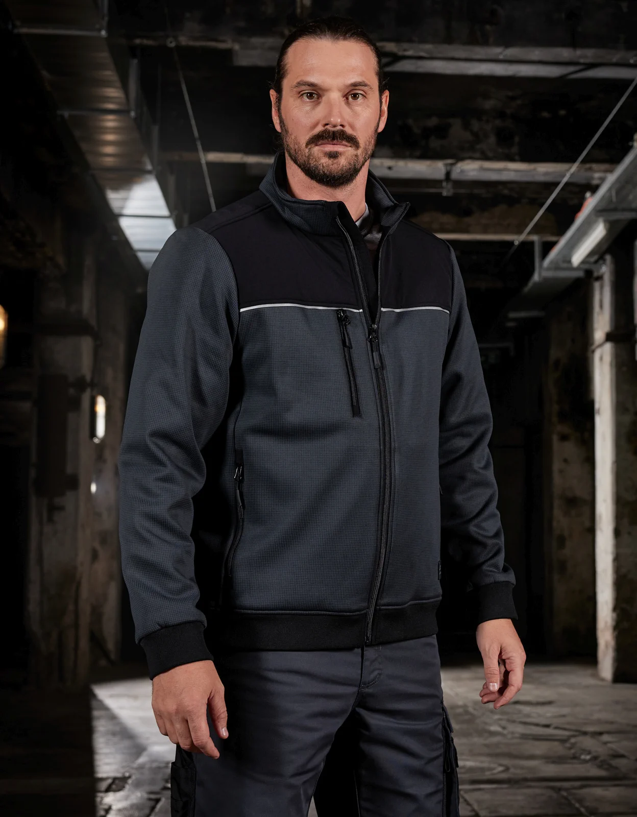 jn1868-hybrid-workwear-jacket-model-0 James & Nicholson Hybrid Workwear Jacket