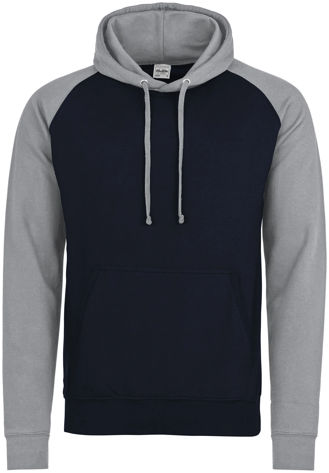 justhoods-jh009-baseball-hoodie-oxfordnavy-heathergrey-front-1 Just Hoods Baseball Hoodie