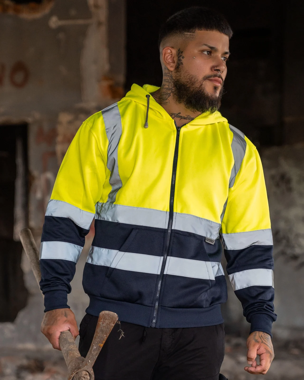korntex-kxzho-hi-vis-workwear-hooded-sweat-jacket-galway-signalyellow-navy-model-0 Korntex Zipper Workwear-Hoodie Galway