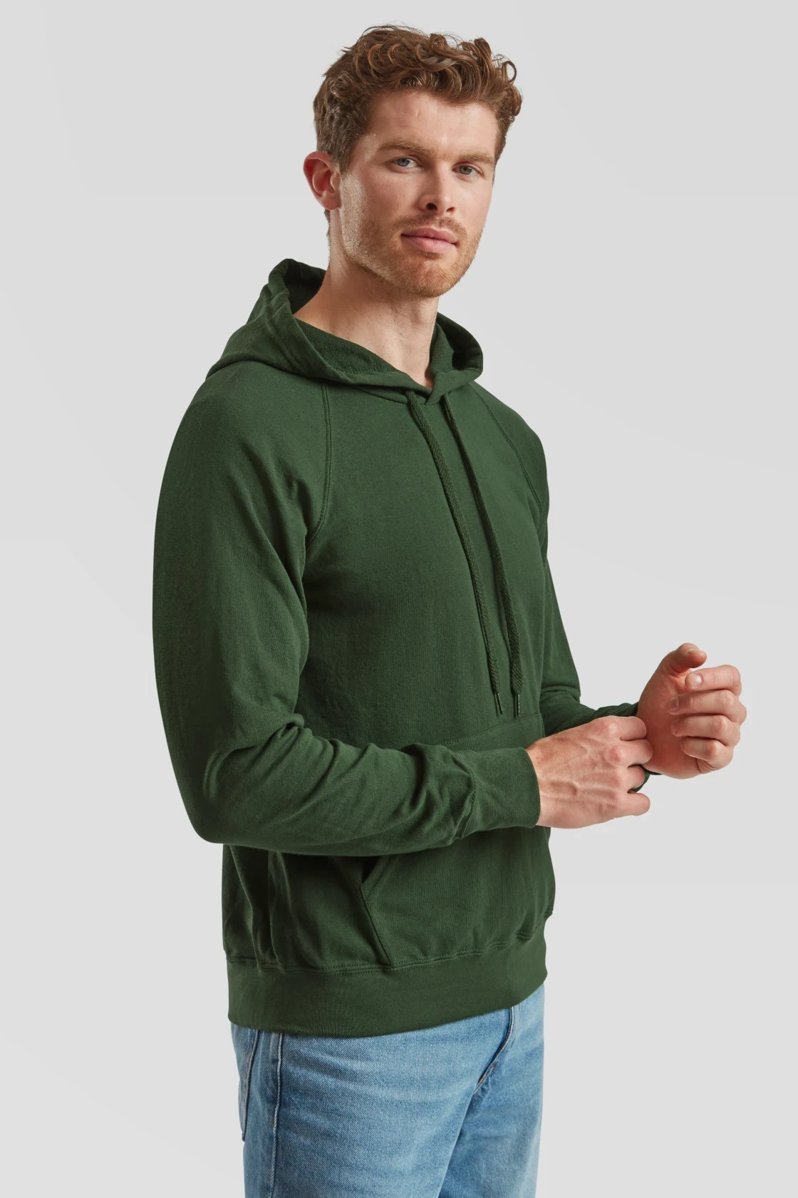 fruit-of-the-loom-62-140-0-lightweight-hooded-sweatshirt-bottlegreen-model-1 F.O.L. Lightweight Hooded Sweat