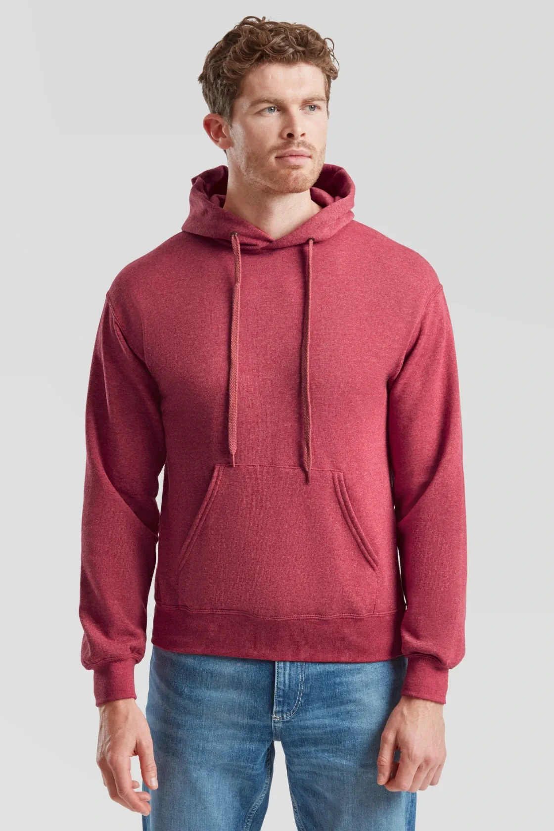 fruit-of-the-loom-62-208-0-classic-hooded-sweatshirt-heatherred-model-0 F.O.L. Classic Hooded Sweat