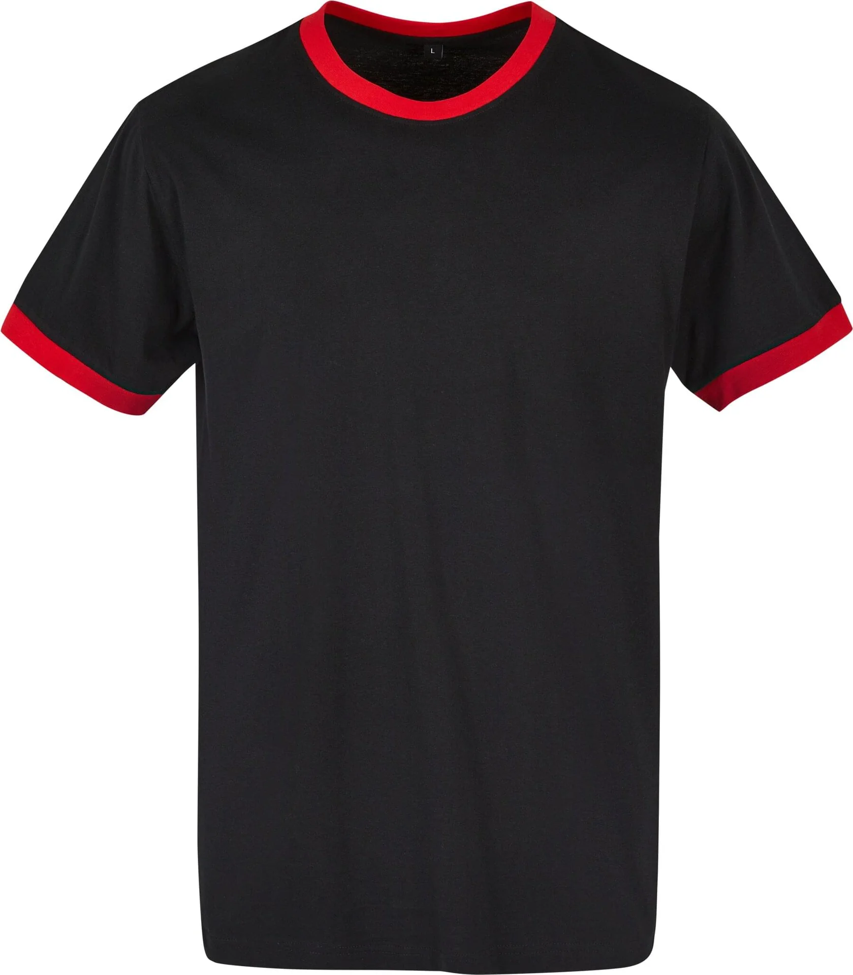 BYB-BB022-mens-ringer-t-shirt-black-cityred-front-4 Build Your Brand Ringer Tee