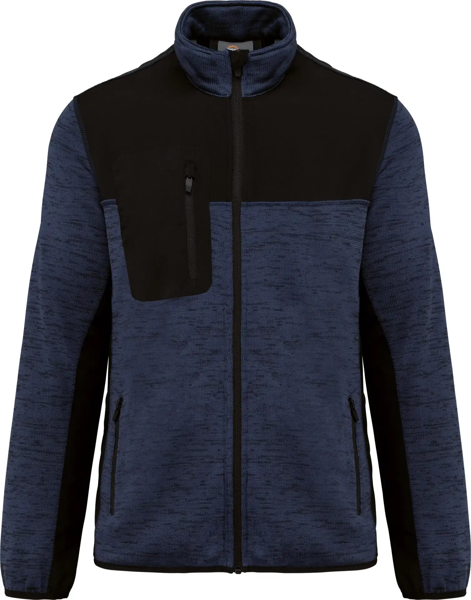 kariban-WK9108-herren-workwear-strickfleece-jacke-navymelange-black-front-3 Kariban Herren Workwear Strickfleece Jacke