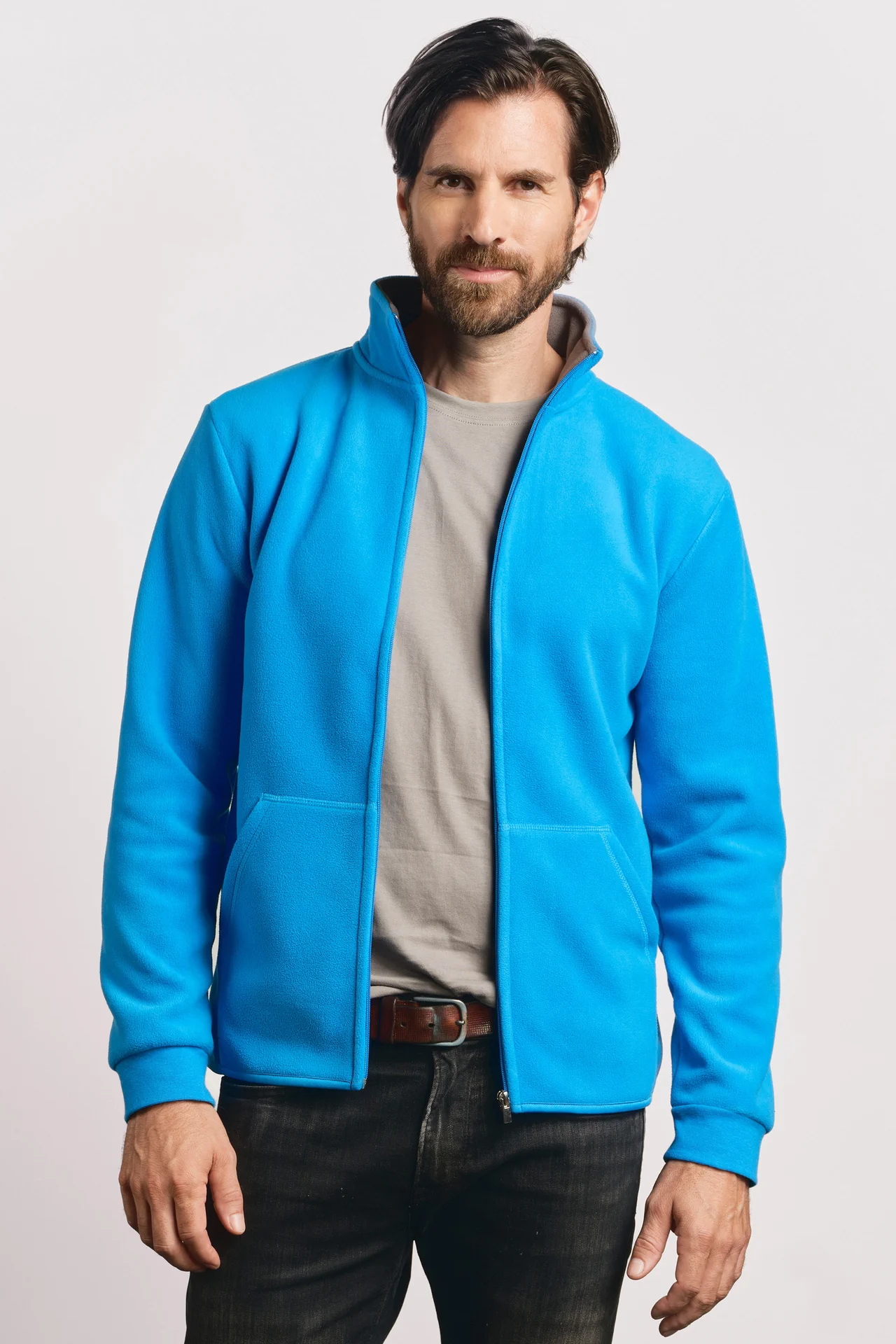 promodoro-7971-mens-double-fleece-jacket-turquoise-lightgrey-model-0 Promodoro Men's Double Fleece Jacket 7971