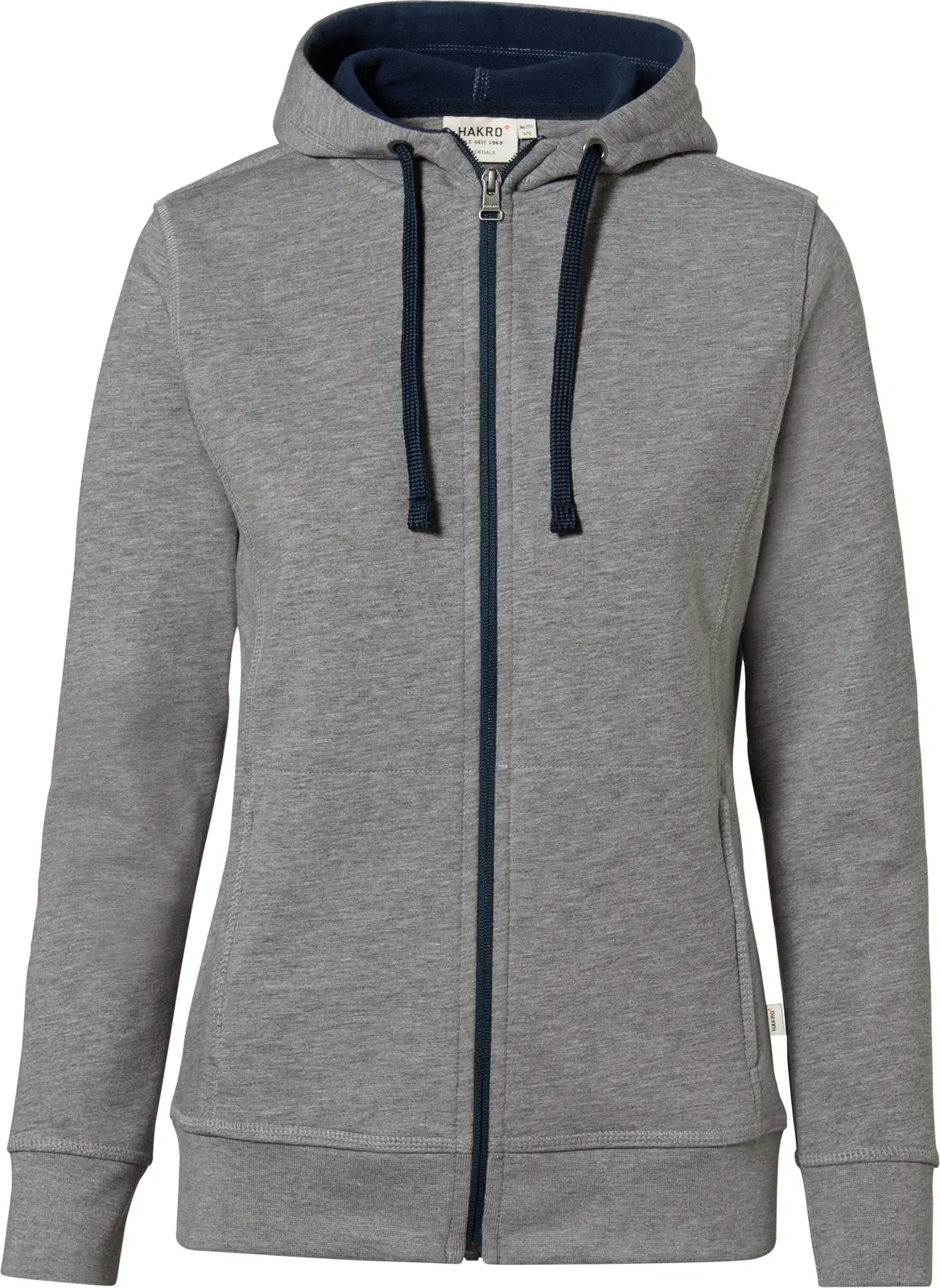 hakro-255-damen-kapuzenjacke-bonded-eco-graumeliert-tinte-front-1 HAKRO Women-Kapuzenjacke 255 Bonded
