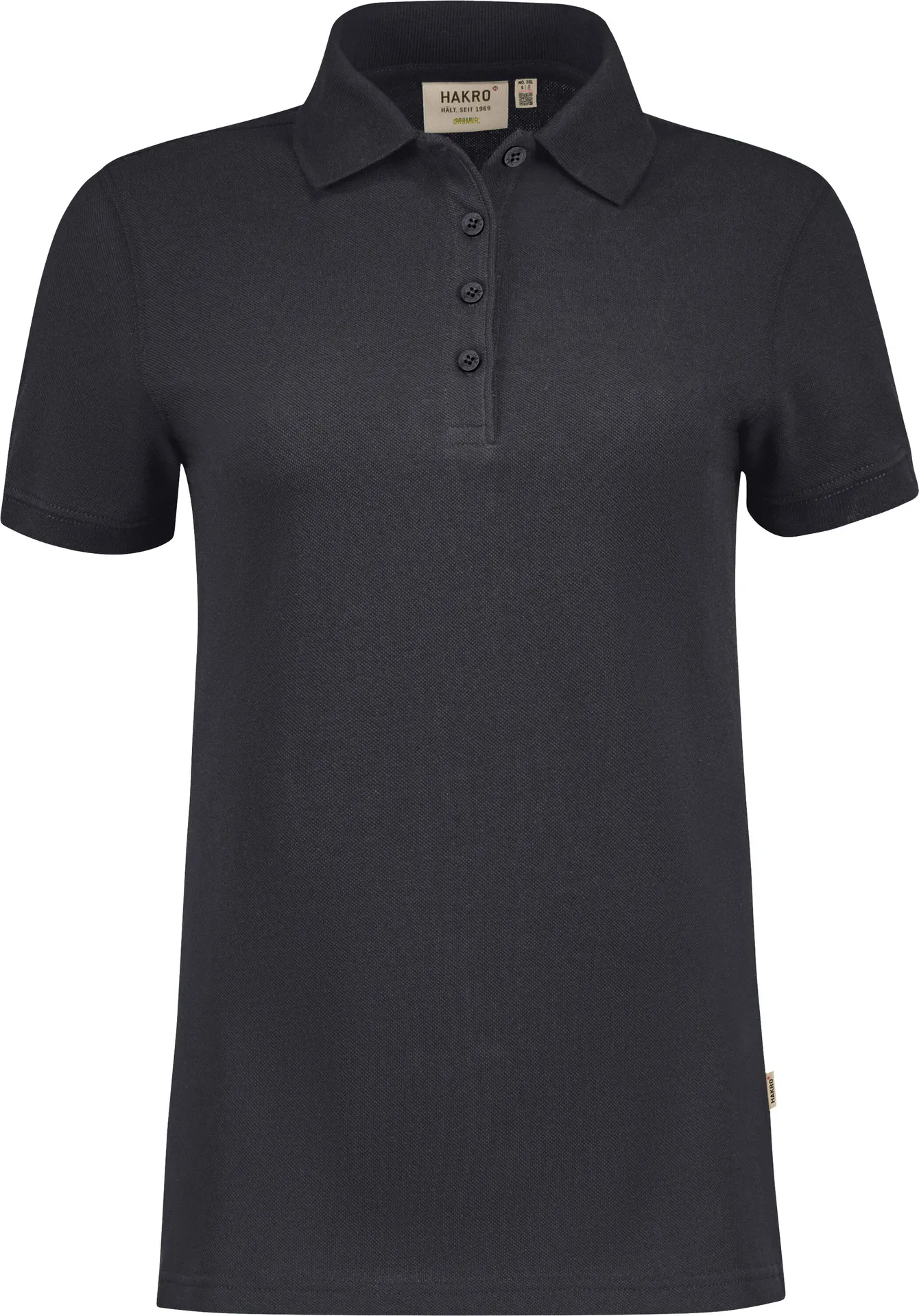 hakro-301-damen-poloshirt-bio-baumwolle-karbongrau-front-1 HAKRO Damen Poloshirt 301 Bio-Baumwolle GOTS