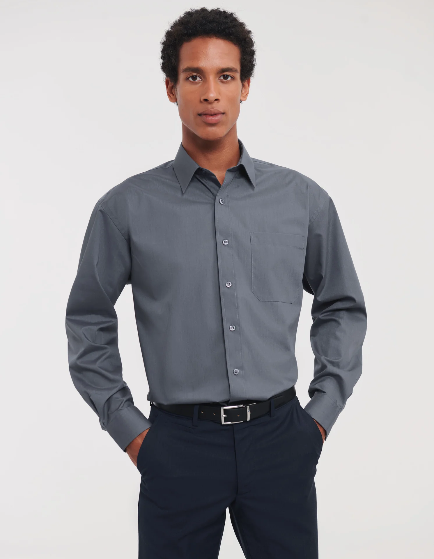 Russell Men's Long Sleeve Polycotton Easy Care Poplin Shirt